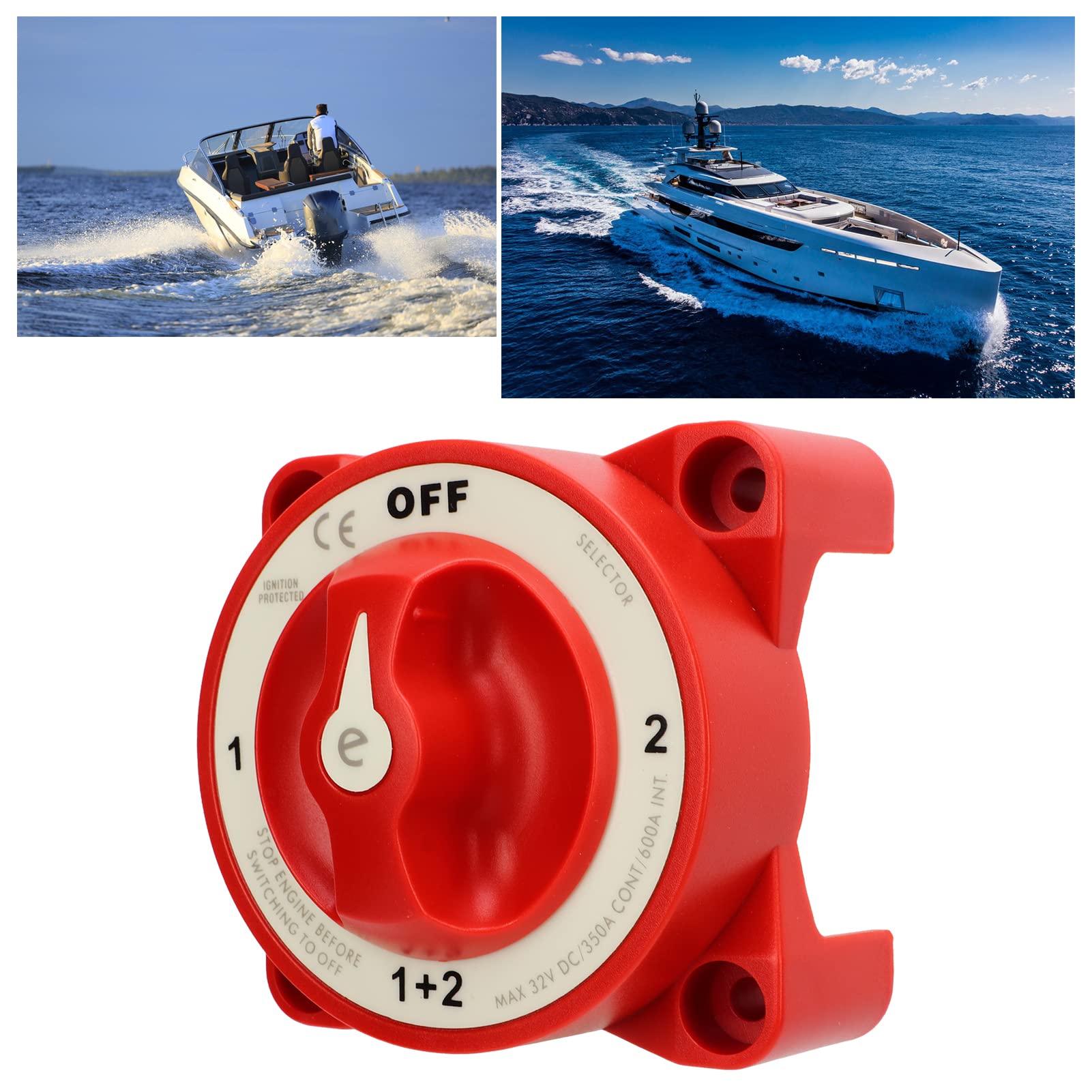 Battery Disconnect Switch 4 Gear Position Power Off Isolation for Marine Boat Yacht RV, Compact Design for Large Trucks