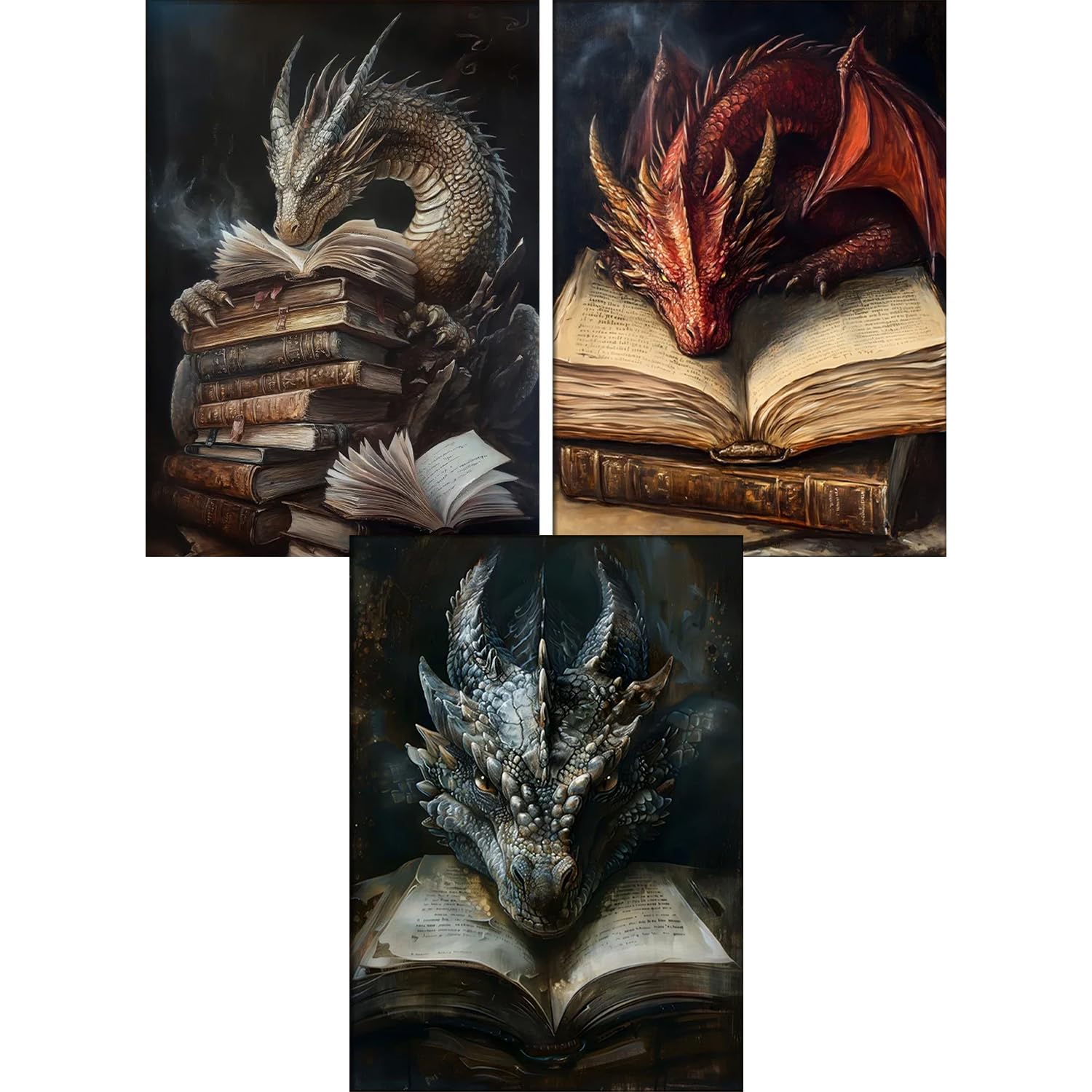 GOUOYANA 3P Dragon and Book Paint By Numbers Kit for Adults