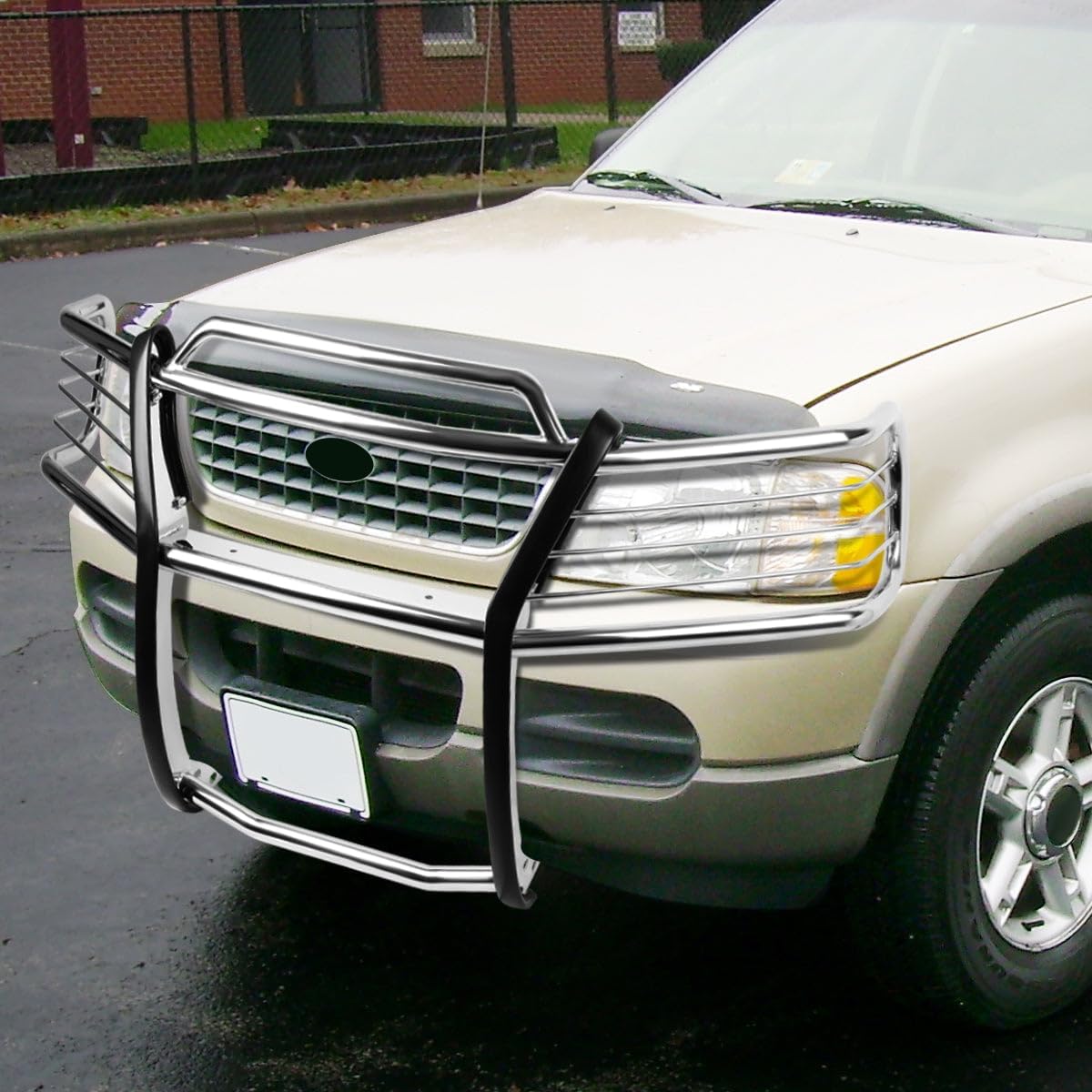 Front Bumper Brush Grille Guard Compatible with 2002-2005 Ford Explorer 4 Door, Stainless Steel, Polished Chrome 2003 2004