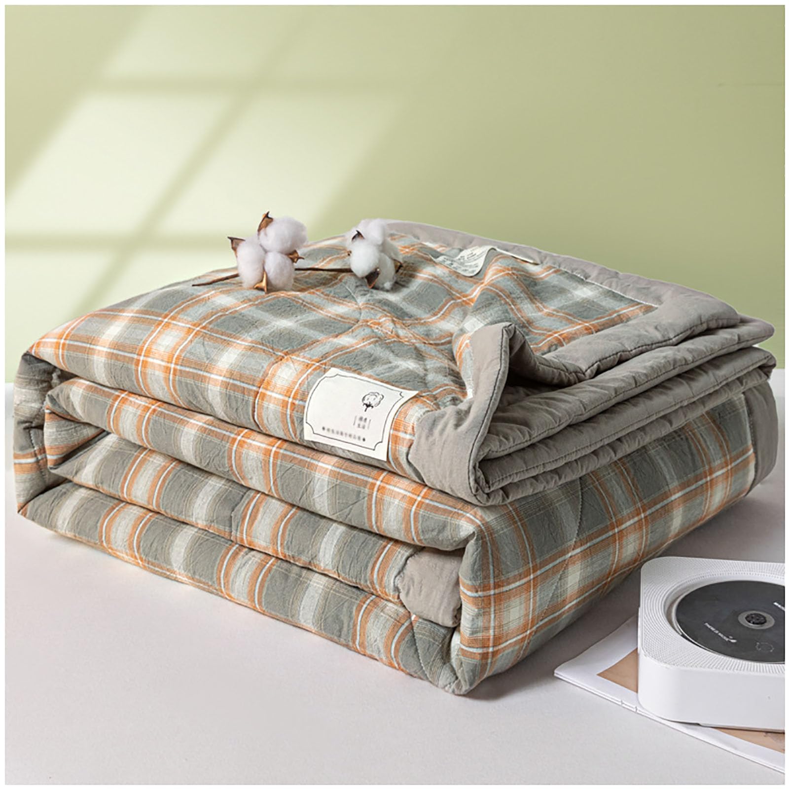 Ztgl S New Modern Air Condition Cotton Quilt - Lightweight Blanket Quilted Pring/Summer Thin Quilt Cotton Breathable Comforter Plaid Print Quilt Bedspread,,200X230cm