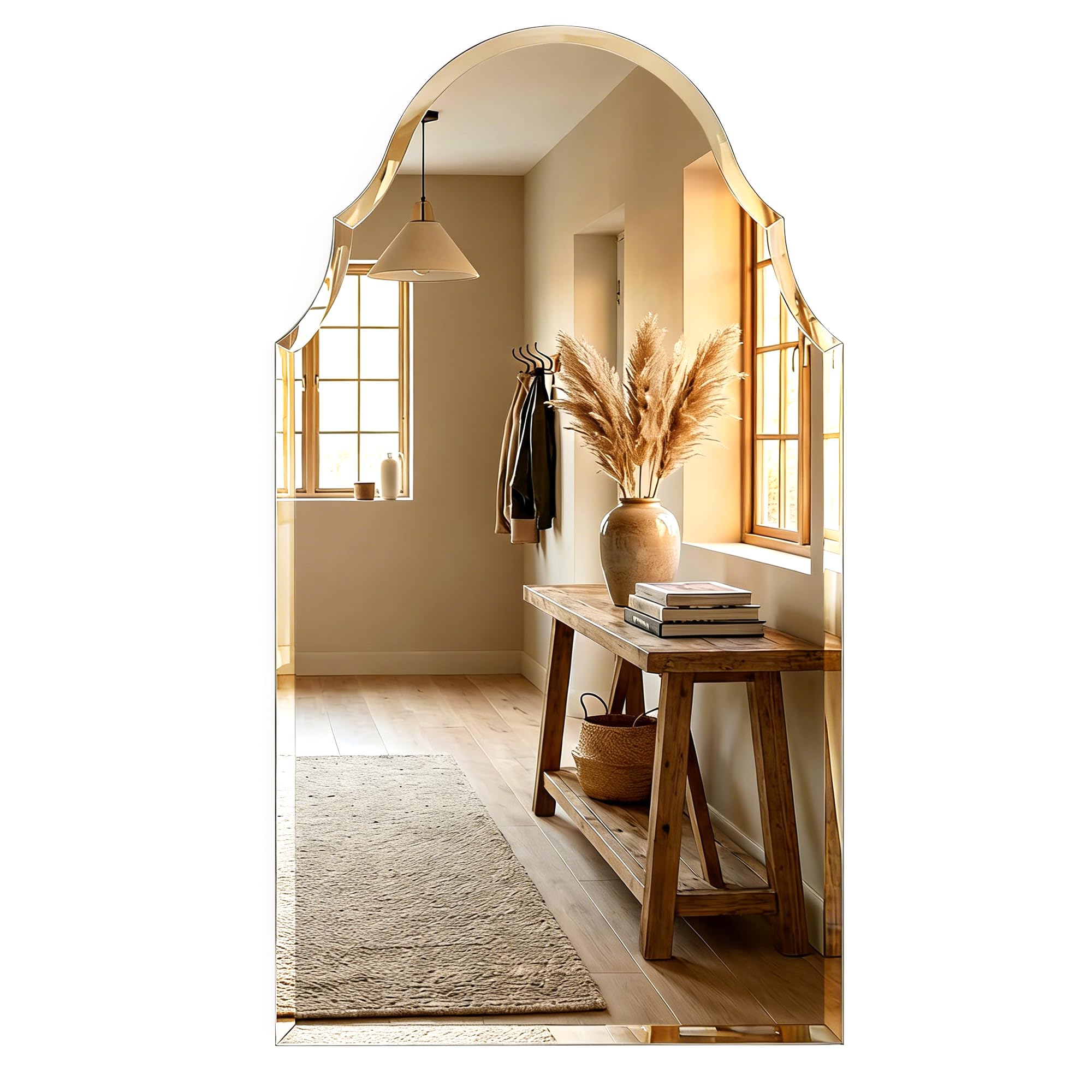 Photo 1 of Pocetry 24x40 Inch Scalloped Arch Frameless Beveled Wall Mirror for Vanity