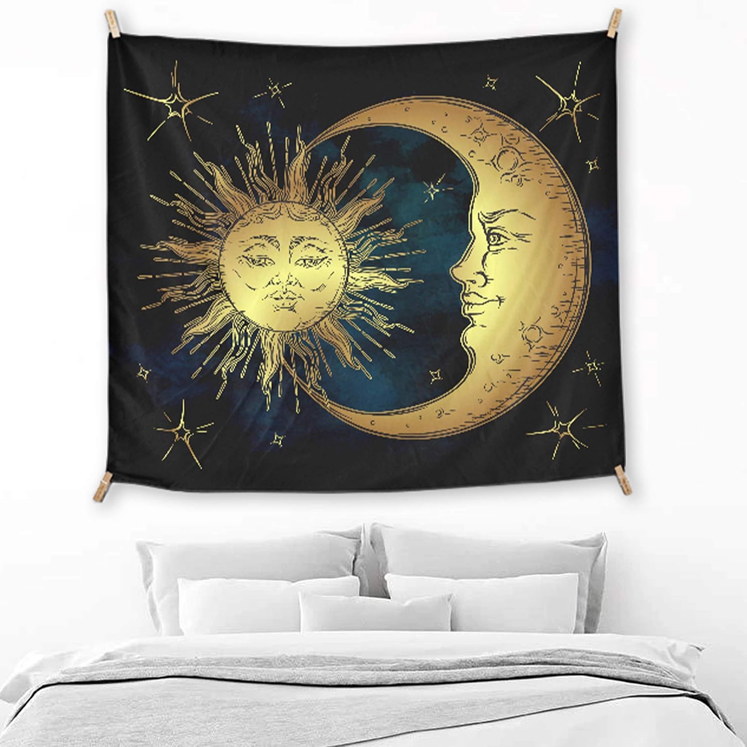 Yes We Vibe Wall Tapestry + Wall Hanging for Bedroom & Boho Home Decor - Sun & Moon Design - Large 67.3 X 58.3 Inches (171cm X 148cm)