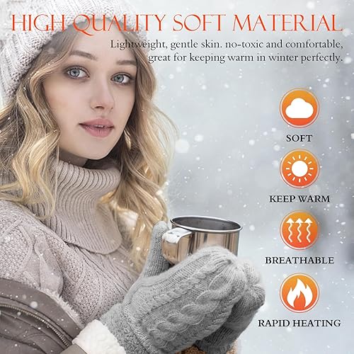 Miniatura 3 de AURUZA Guantes cálidos de invierno para mujer, guantes de punto, forro suave y cálido, accesorios para clima frío, regalos