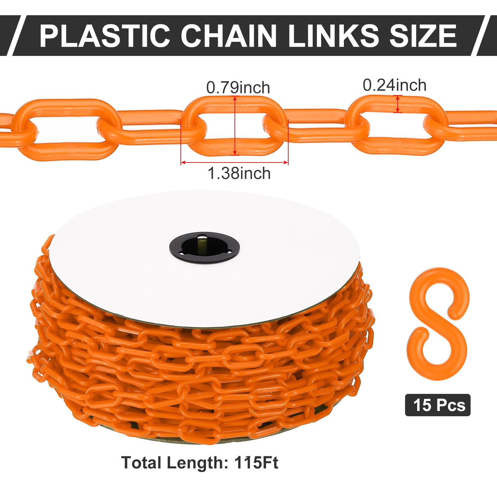 PATIKIL Catena In Plastica Arancione, 35 M 6mm Barriera Di Sicurezza Catena Grande In Plastica Lunga Per Controllo Folla, Coda, Parcheggio, Recinzione, Cancello, Concerto