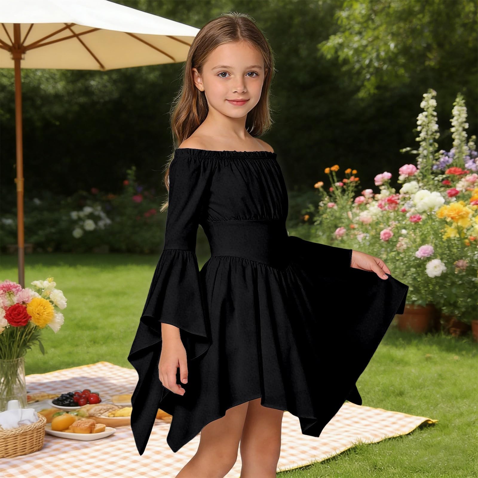 Générique Girls Gothic Pirate Dress Flare Sleeve Ruffle Off Shoulder Medieval Victorian Corset Top Cosplay - 4