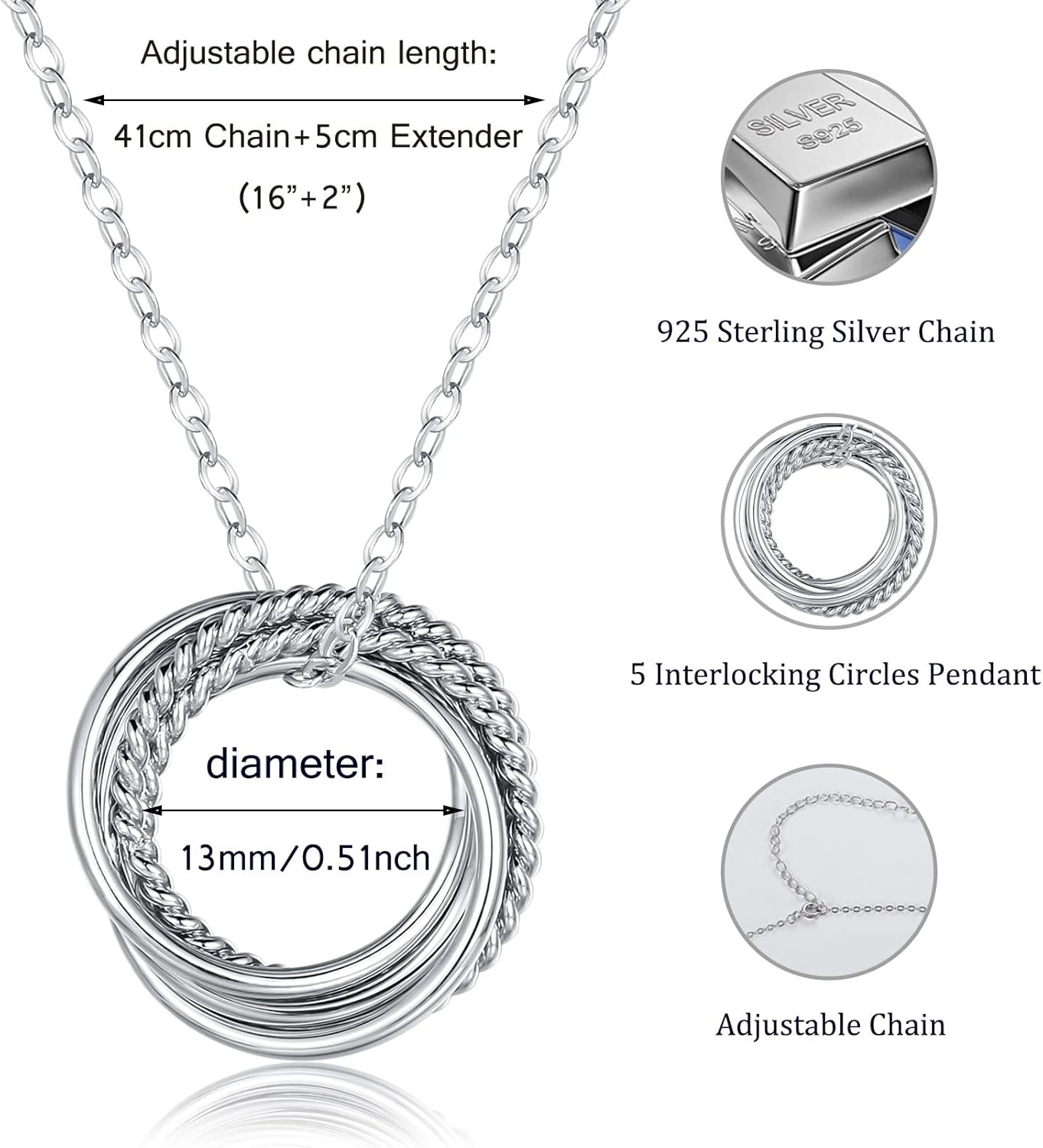 USEEDOVIA 30th 40th 50th 60th 70th Birthday Gifts for Women, 925 Sterling Silver Circle 3 4 5 6 7 Decades Birthday Necklace Birthday Jewelry Gift for Her Mom Friend Daughter Sister Lover Family - Image 5