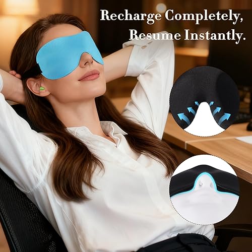 Miniatura 5 de PrettyCare - Máscara de dormir 3D (100 % apagón) para los ojos con tapones para los oídos, máscara de noche con bolsa de viaje