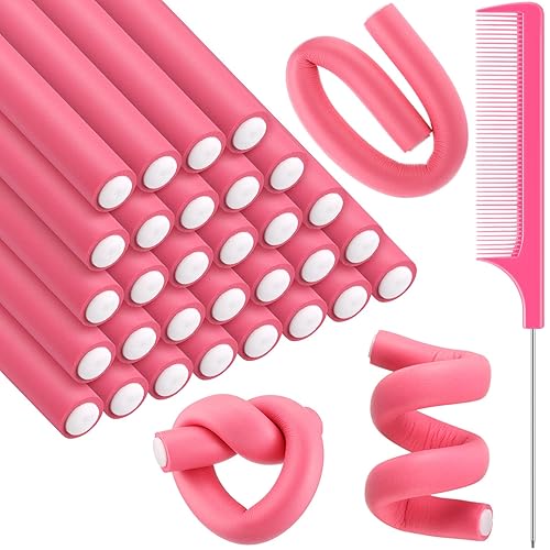 Miniatura 17 de Syhood 30 Piezas Varillas Rizadoras Flexibles 9.45 Rodillos de Espuma Twist Suaves Sin Calor Varillas Rizadoras de Cabello y 1 Peine de Cola de