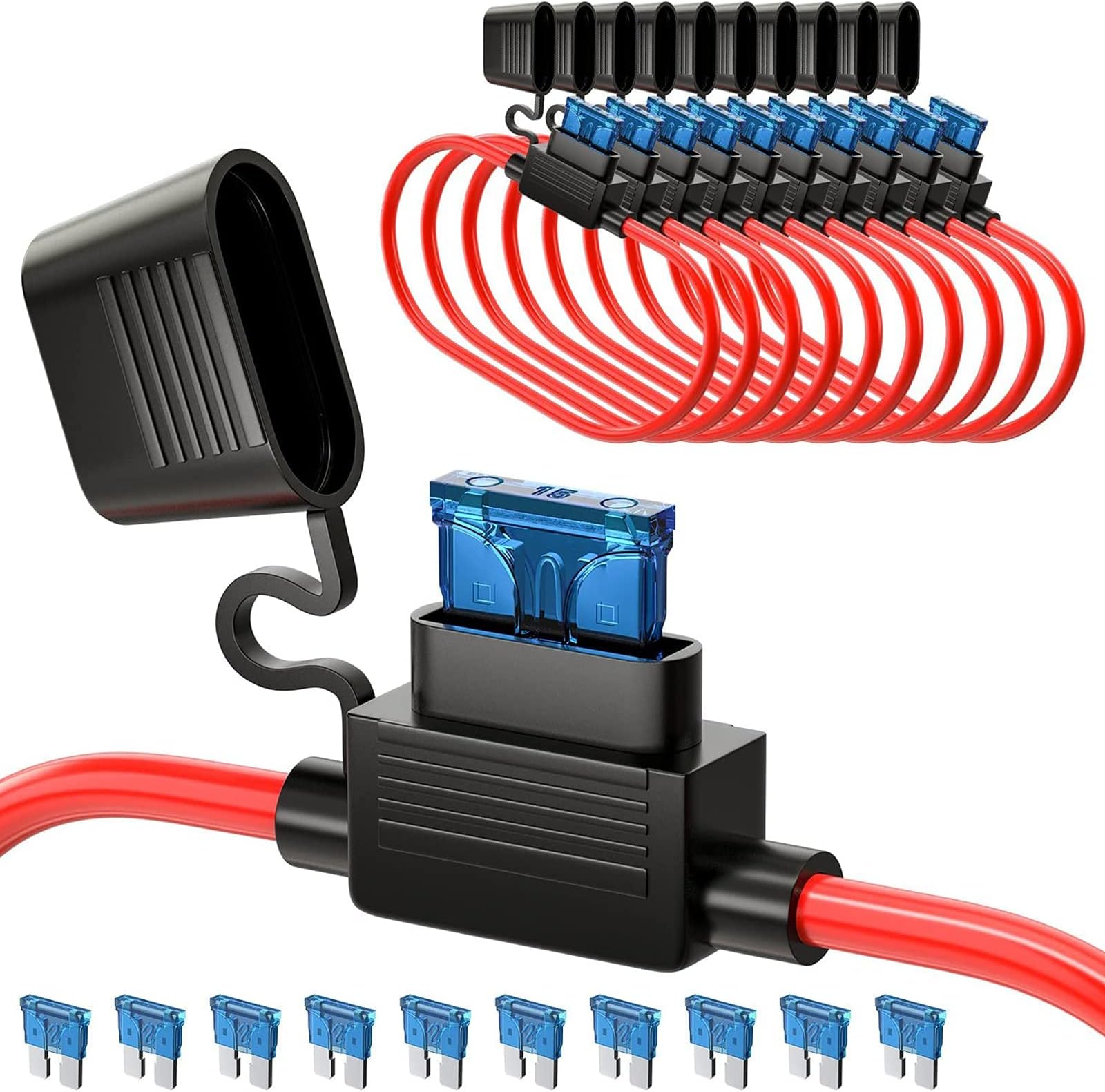 UNEEDE 10 Pack ATC/ATO Fuse Holder TAP Adapter, 16 Gauge, 20AMP Blade, Heavy Duty Waterproof Car Fuse Holder