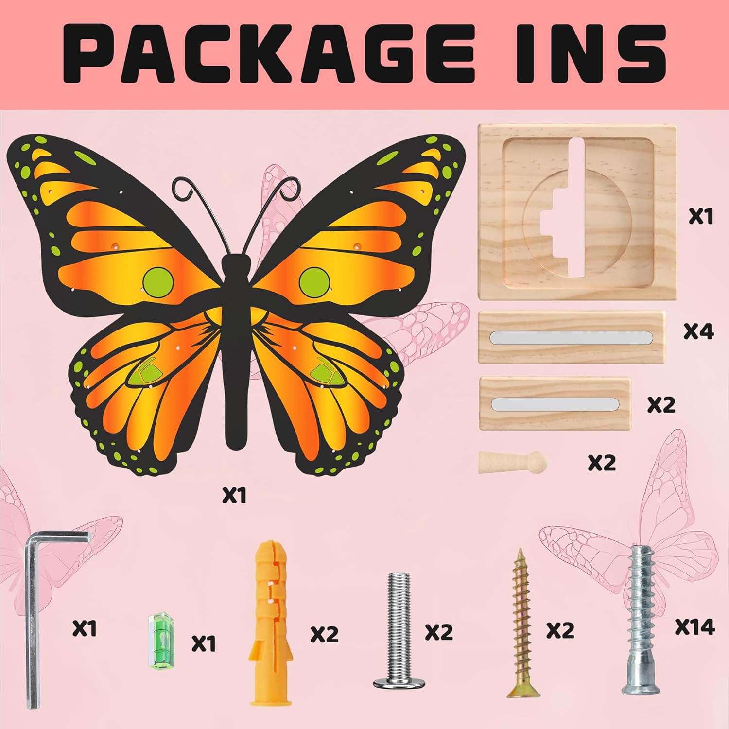 Orange Butterfly Tonie Shelf for Tonie and Box - Magnetic Wooden Floating Shelf for Figure Storage,Cute Tonie Wall Shelf for 10-15 Character,Tonie Box Shelf Wall Mounted for Kids.