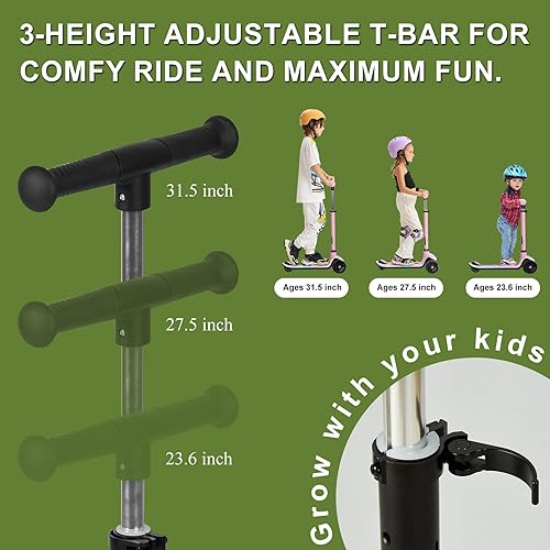 Miniatura 5 de Rahmory Patinete infantil con luz de 3 ruedas, luces en el tallo y la cubierta, 20 patrones de luz diferentes, tres alturas ajustables, inclinación