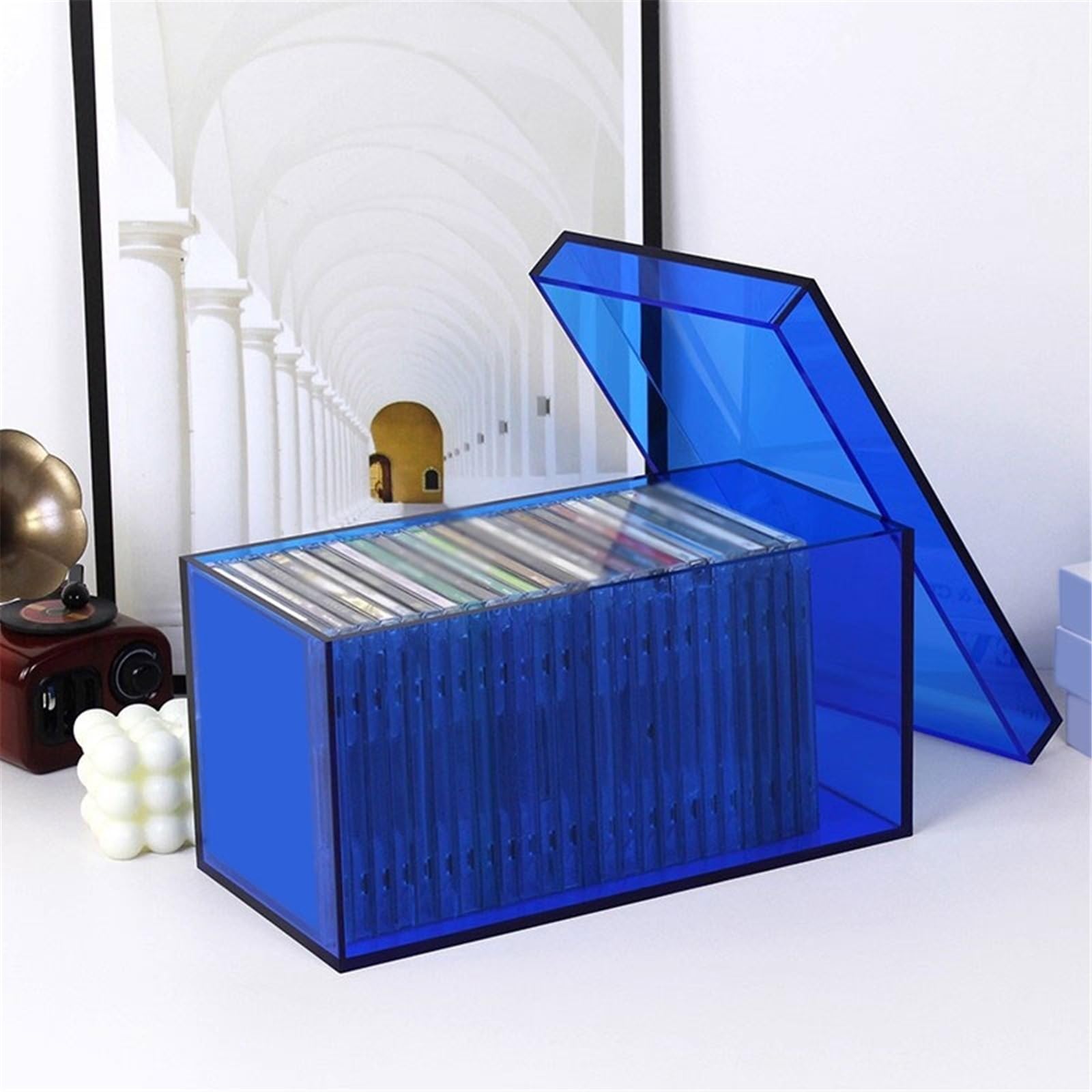 Custodia per CD Scatola portaoggetti rettangolare in acrilico con portadischi for CD coperchio for l'home office Portadischi
