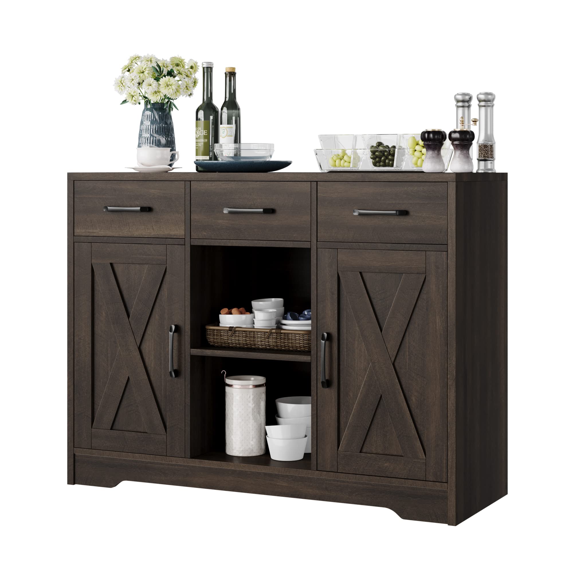Buy HOSTACK Modern Farmhouse Buffet with Storage, Barn Doors