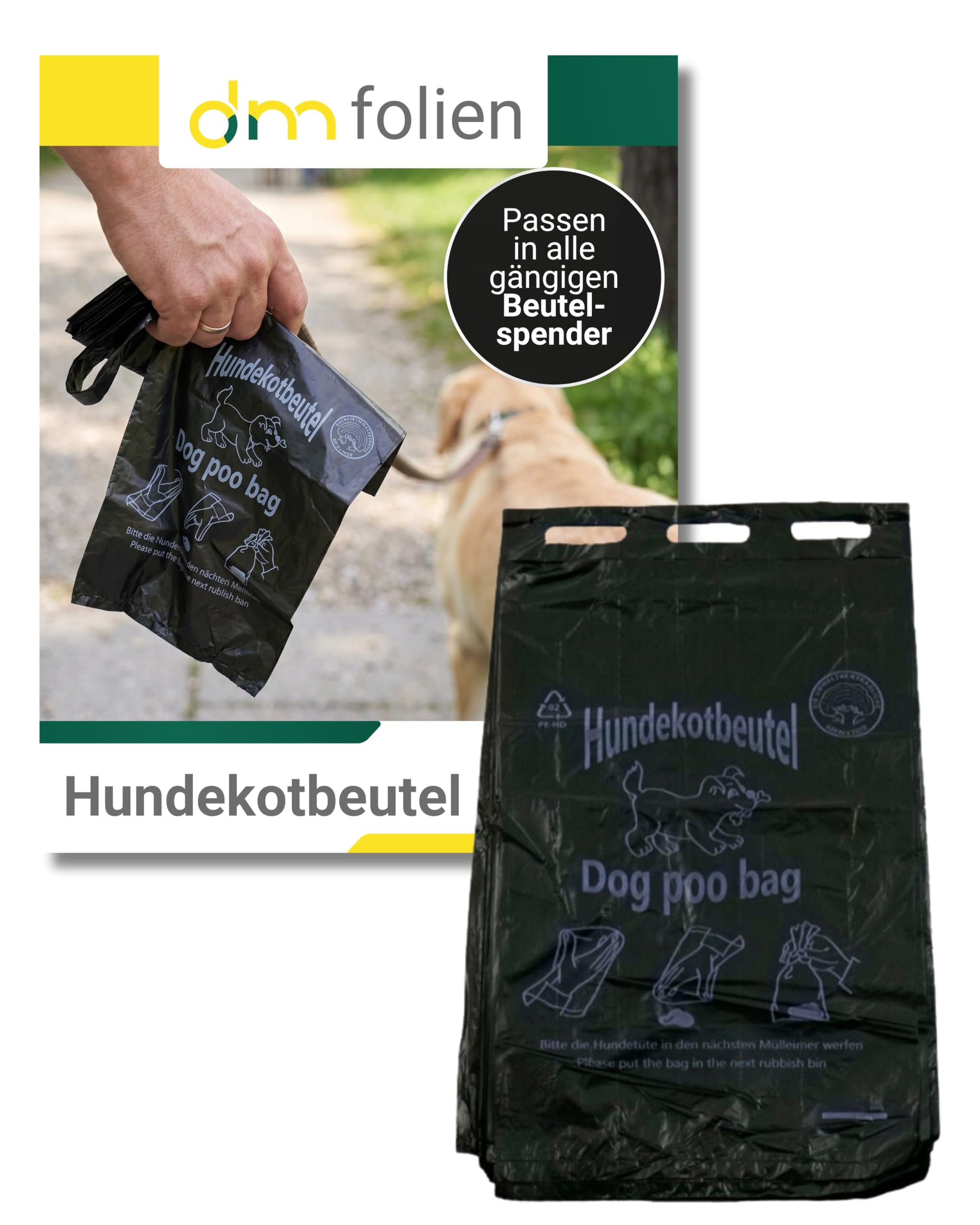 HDPE Hundekotbeutel, schwarz, 3.000, Stück, Bello, 200 x 320 mm, 30 mm Blockrand