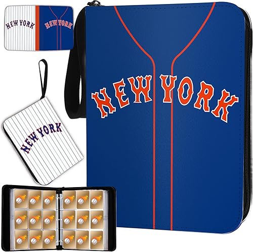 Carpeta de tarjetas de béisbol con mangas, 900 bolsillos, tarjetero de béisbol azul de Nueva York, álbum de coleccionista de béisbol, tarjetas