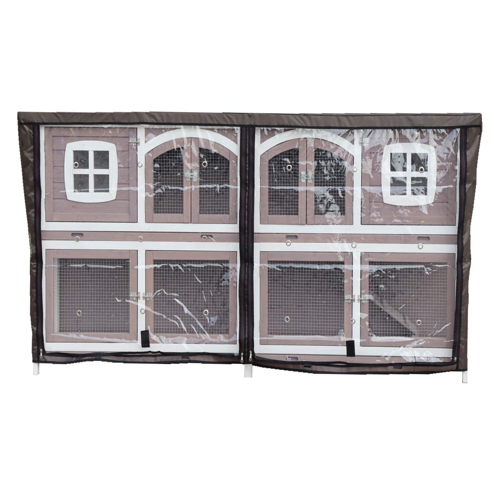 nanook Schutzhülle Wetterschutz Cover für Doppel Kaninchenstall Hasenstall Murmel - 215 x 53 x 105 cm - Farbe: Dunkelbraun, schwarz