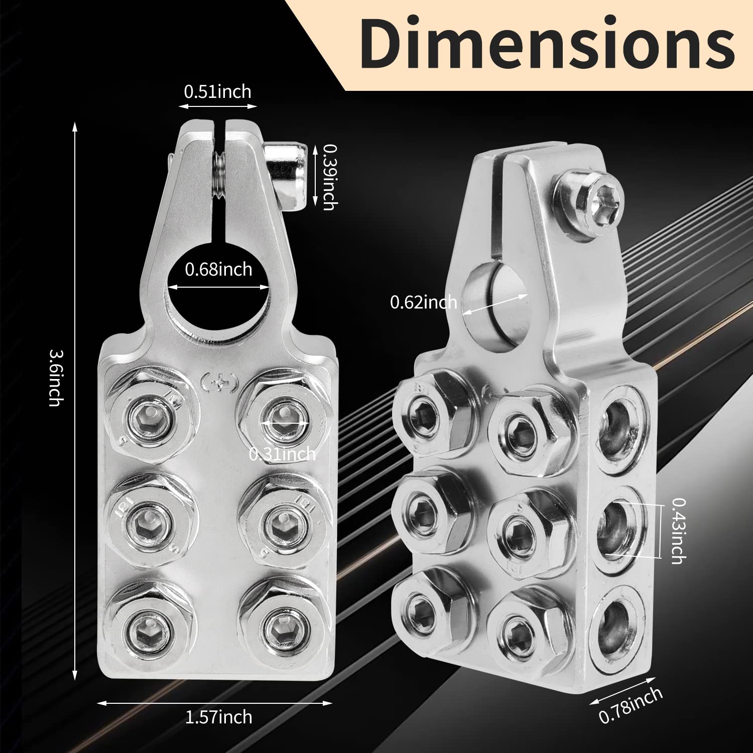 Best Battery Terminal ILL Customz - Pair Of 0 Gauge Top Post Clamps With 6 Inputs Battery Terminals - Foto 12