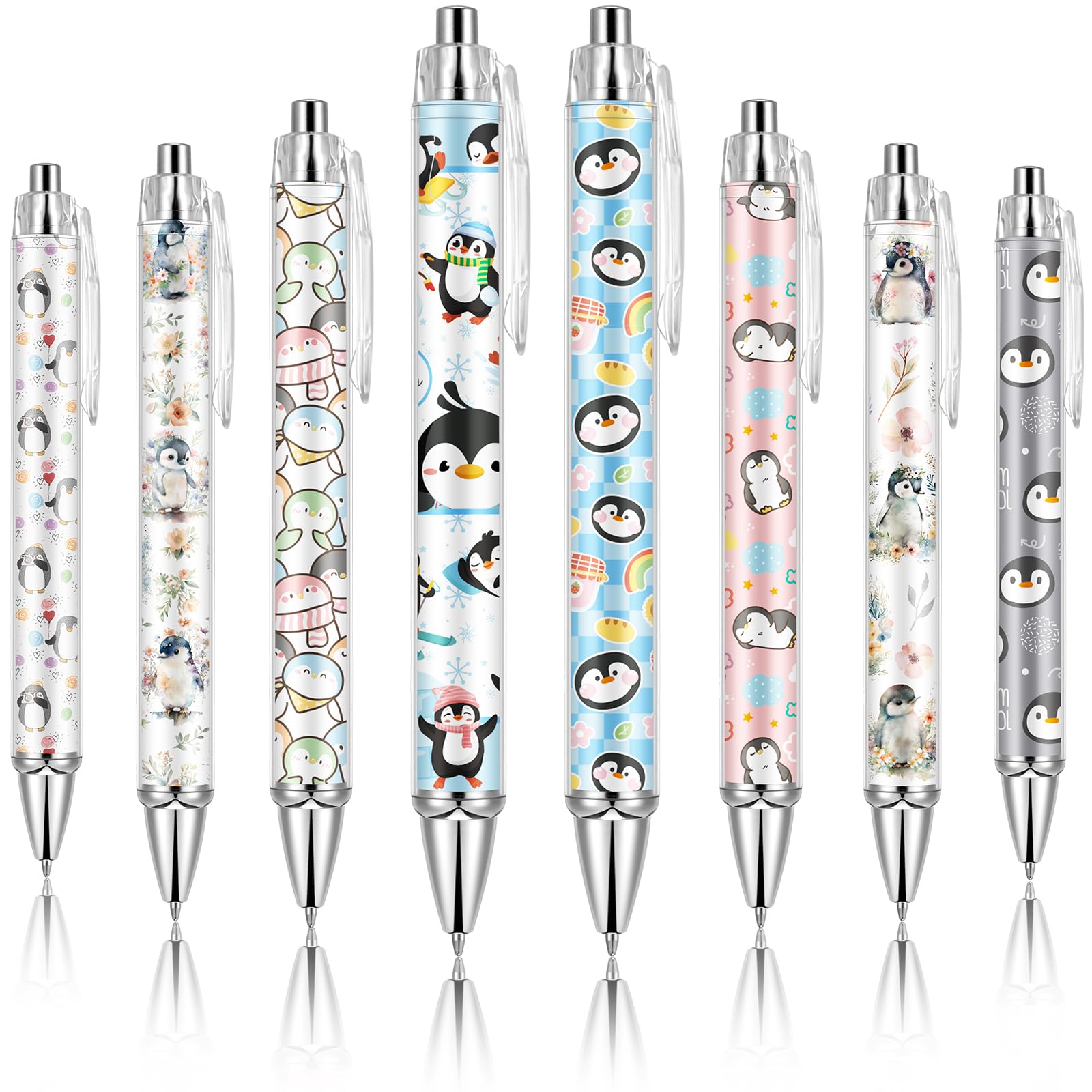 Ireer 8 Pcs Ballpoint Pens for Women 1.00 mm Cute Black Ink Fancy Pens Fine Point Smooth Writing for Students Classroom Office Supplies(Penguin)