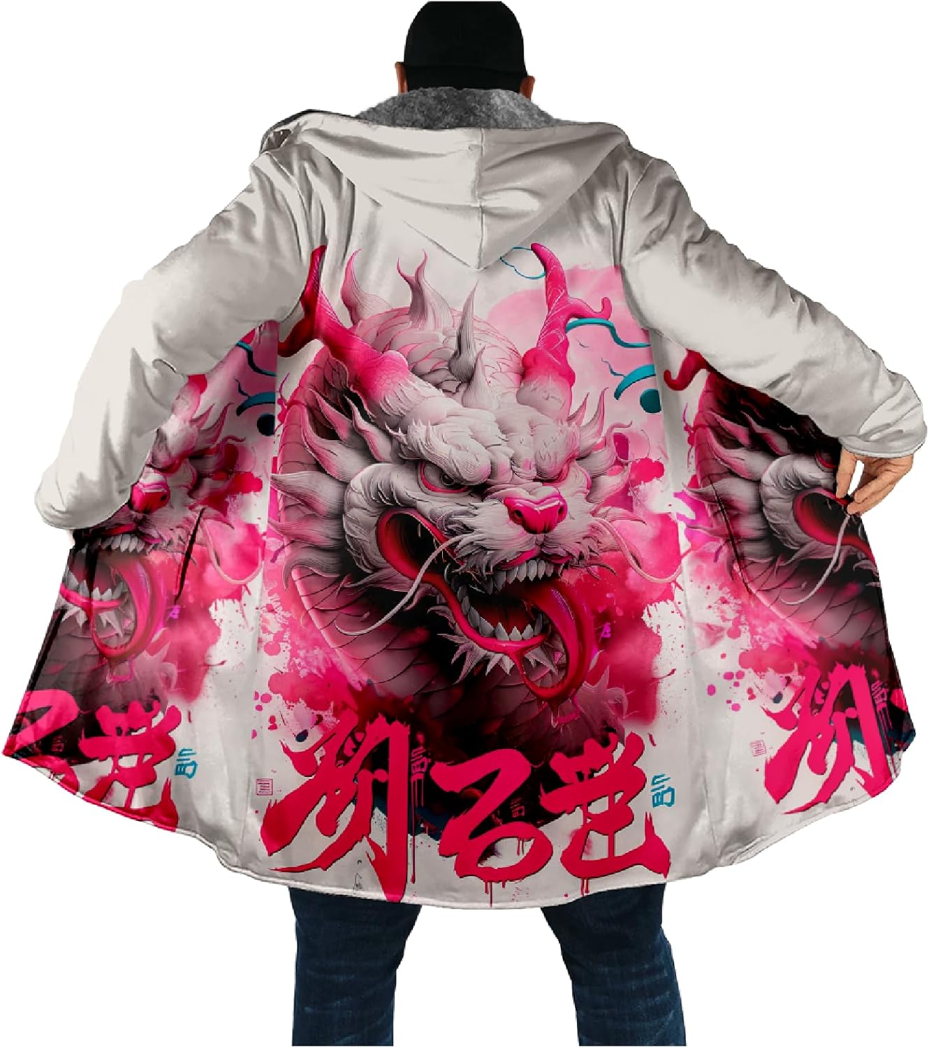 Japanese Dragon Print Mens Zip Up Hoodie Y2K Fleece Big And Tall Full Zip Hooded Long Sleeve Novelty Sweatshirt - Image 5