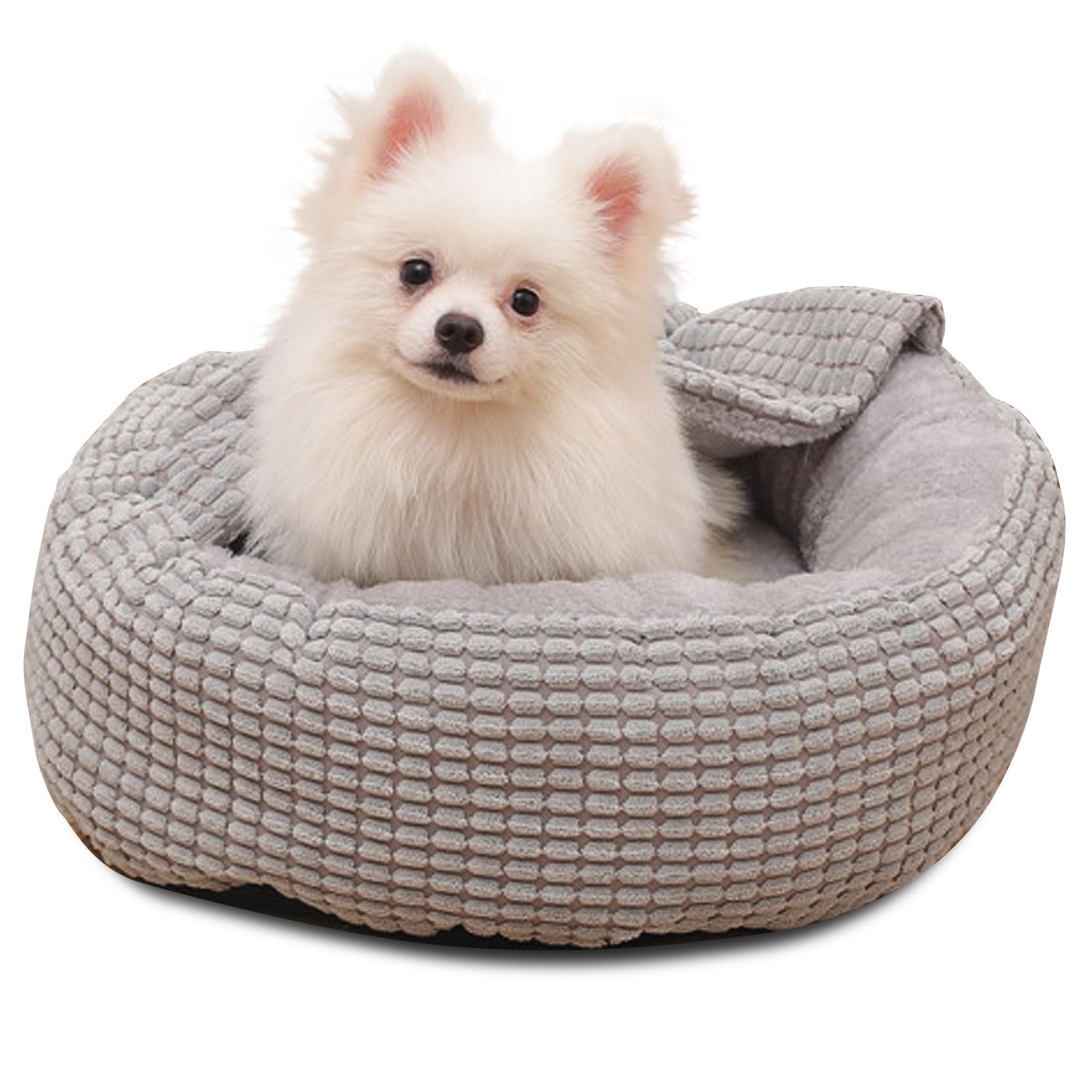PETCUTE Cama para Perros Pequeños,Cama para Mascotas,Cama Perro Redondo Cama Gato Esponjoso y Lavable,Super Suave Cama Perros Pequeños con Manta,Fondo Antideslizante,Cama Antiestres Perro