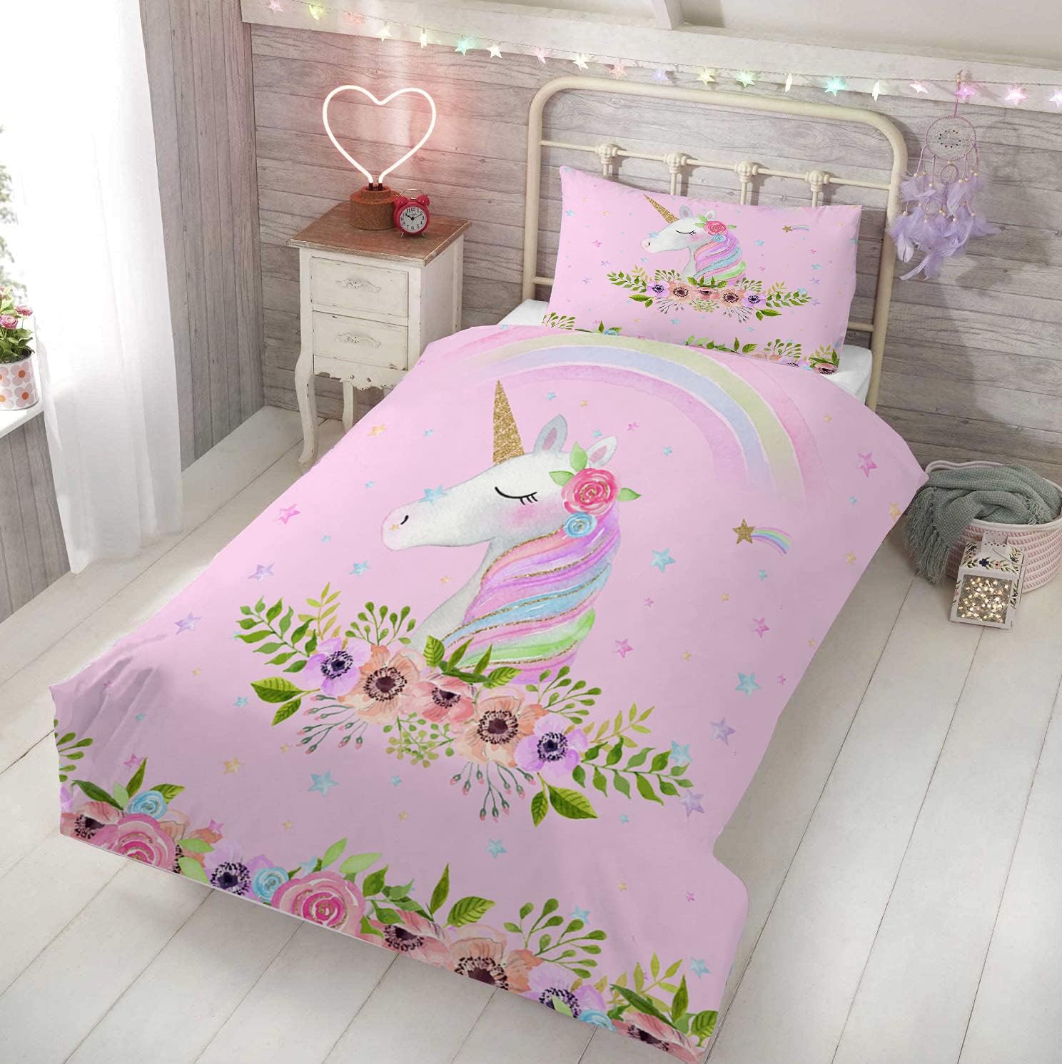 Yasida Unicorn Pink Duvet Cover 135cm X 200cm Rainbow Bedding Unicorn Duvet Set Single Girls Fairy Colorful Bed Set including Pillowcase Breathable Microfibre For Kids single Bedding Bedroom Decora - Image 3
