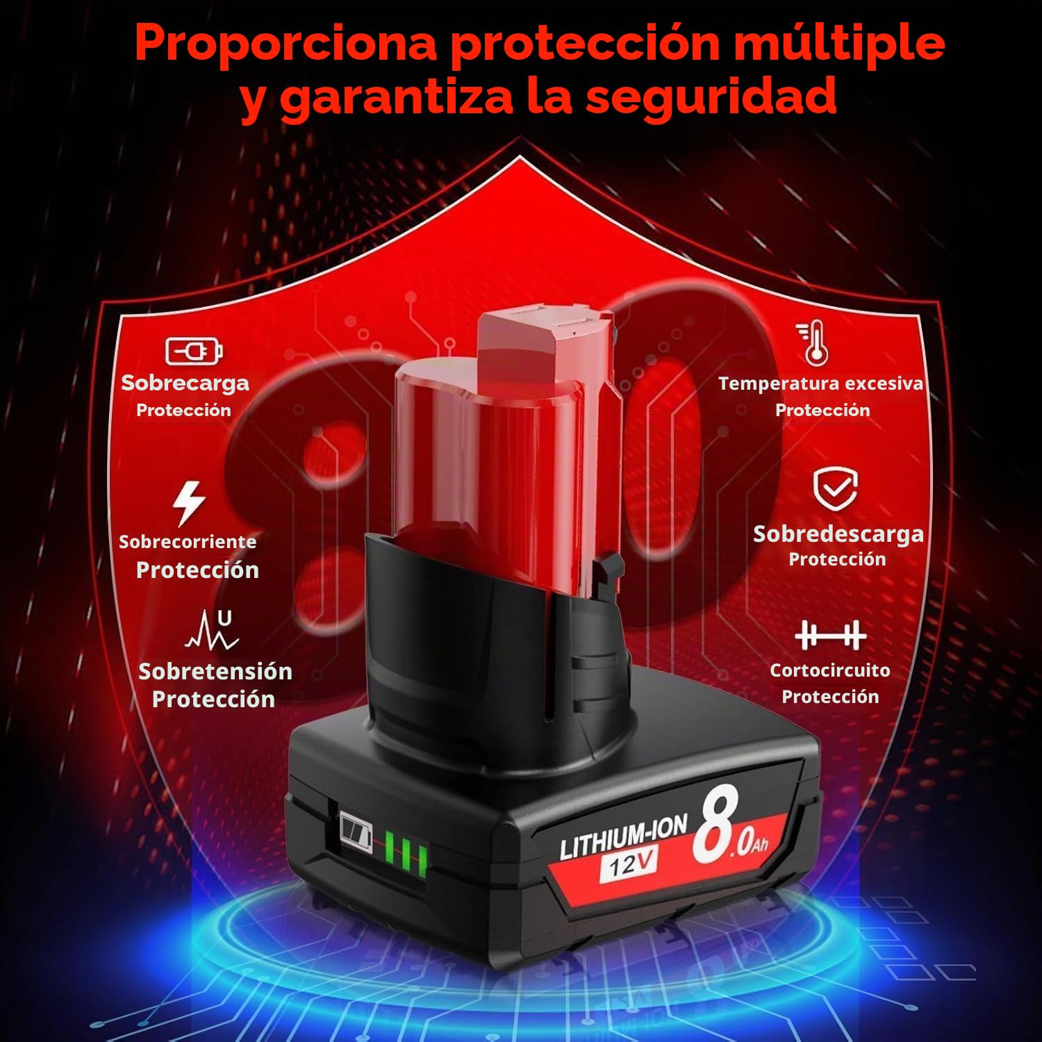2X12V 8.0Ah Batería de Iones de Litio para Milwaukee M12 XC | 48-11-2411 48-11-2420 48-11-2401 48-11-2402 48-11-2401 Herramientas inalámbricas