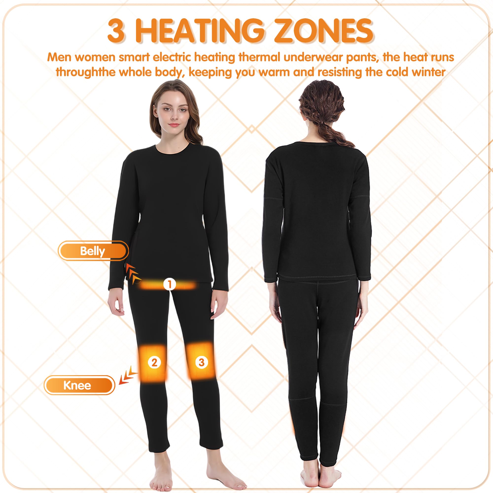 Pantalones térmicos con calefacción, Capa Base térmica con 3 Zonas de Calentamiento y Leggings con Forro Polar eléctrico.