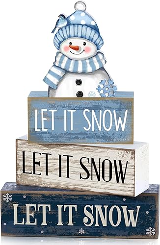 Miniatura 43 de 4 piezas de decoración de mesa de Navidad de madera de Papá Noel, decoración de bandeja escalonada de Navidad, letrero decorativo de bloques de Papá