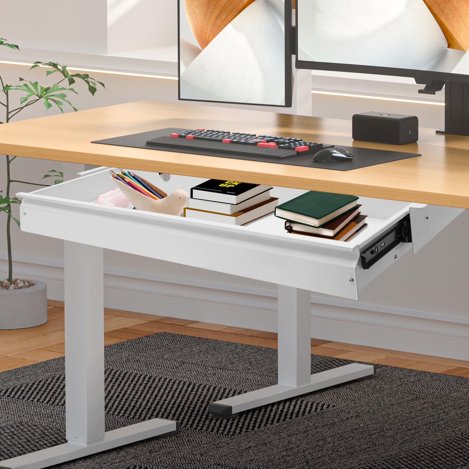 juckeyroot 33 inch Sliding Pull-out Under Table Drawer for Office Desk, Shallow Storage Organizer, Under Desk Drawers, Drawer For Under Desk, Undermount Drawer for Sit Stand Workstation, White