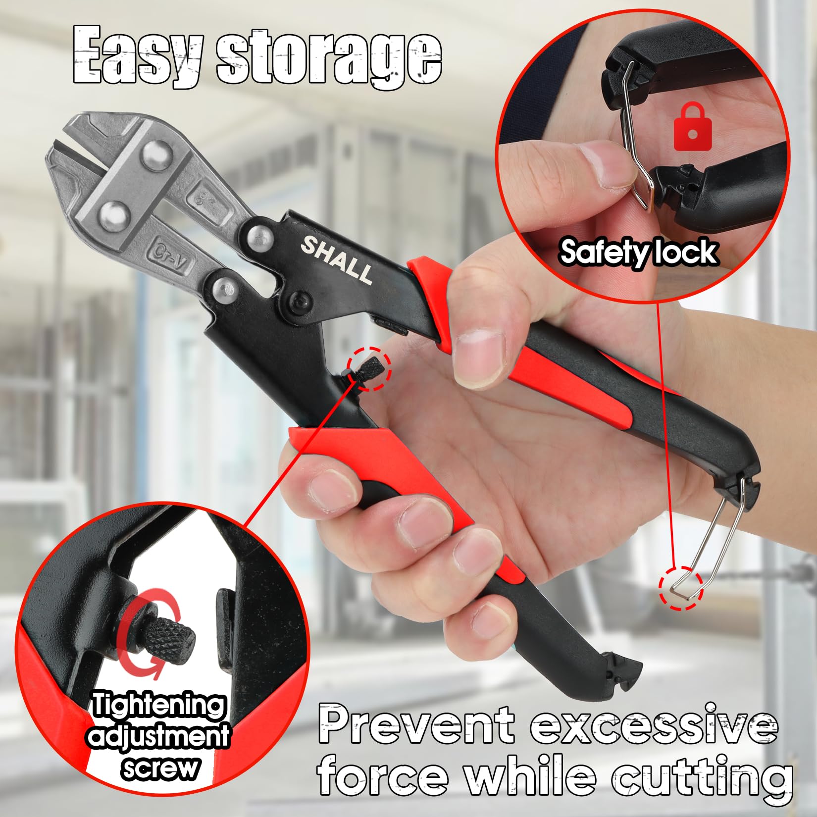SHALL Kit de 3 alicates cortadores de pernos con funda de transporte (rojo)