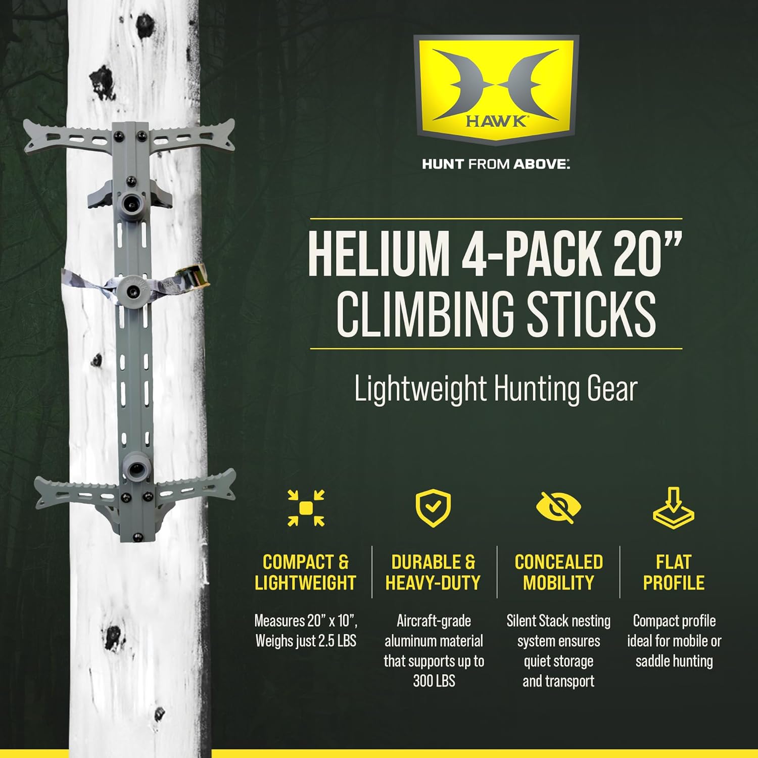 Hawk Helium 20" Lightweight Aluminum Non-Slip Treestand Hunting Climbing Sticks (1-Pack/4-Pack)