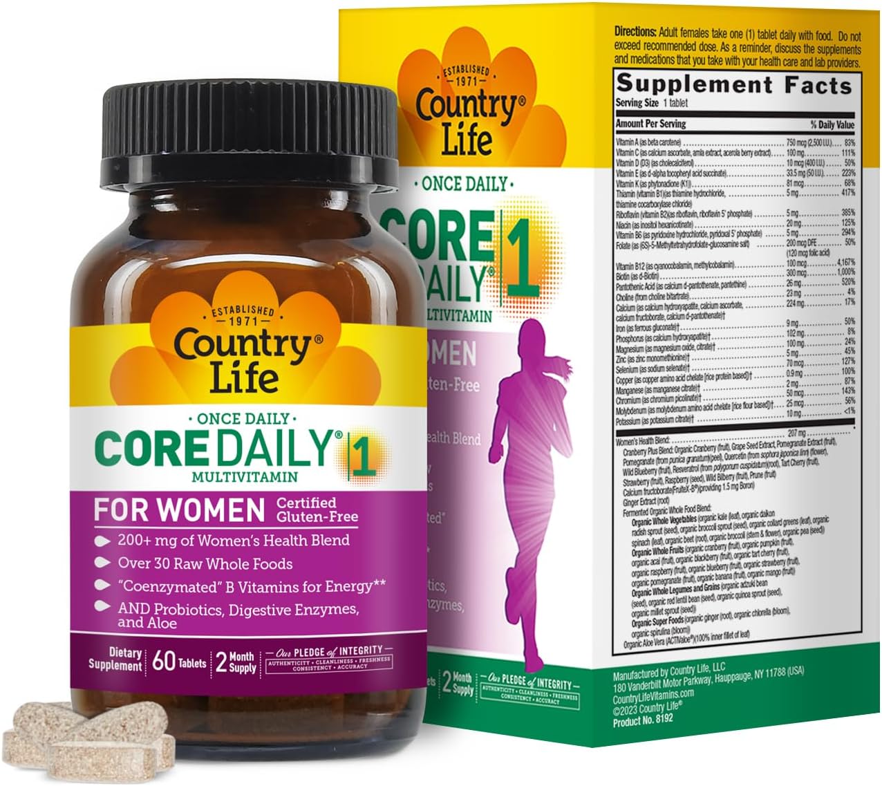 Country Life Women’s Core 1 Daily Multivitamin with Iron, Cranberry, Probiotics, and Digestive Enzymes-Certified Gluten-Free Formula for Energy, Immune Support and Complete Digestive Health,60 Tablets Country Life Women’s Core 1 Daily Multivitamin with Iron, Cranberry, Probiotics, and Digestive Enzymes-Certified Gluten-Free Formula for Energy, Immune Support and Complete Digestive Health,60 Tablets