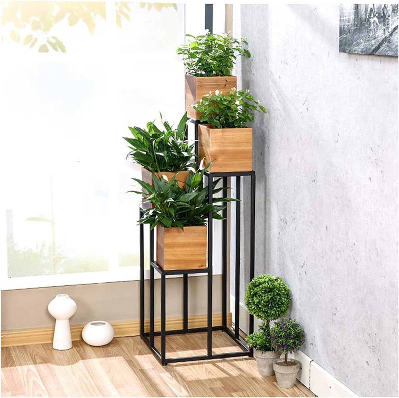 4Tiered Plant Stand, Indoor Outdoor Metal Plant Pot Stand, Garden