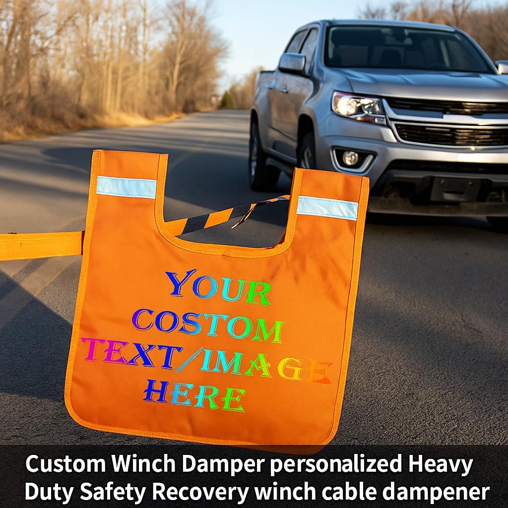 Heavy Duty Custom Winch Cable Dampener Blanket, Personalized Safety Recovery Winch Line Protector (Black-1)