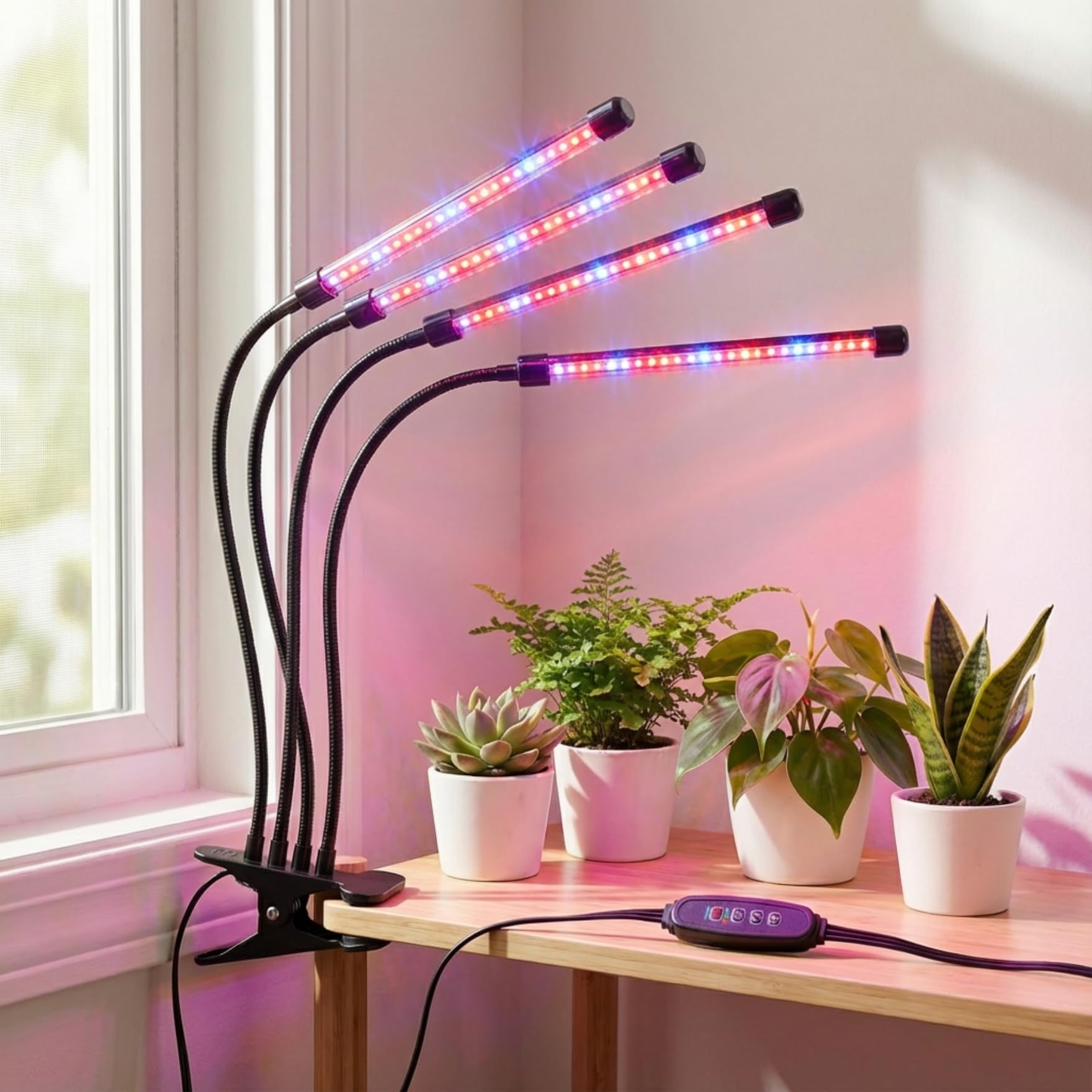 ecofynd Ziva Grow Light for Indoor Plants (Herbs, Leafy Plants & Flowering), 3/9/12 Hrs Auto On/Off Automatic Timer, 4 Head 10 Watt LED Artificial Sunlight, 1.3M Wire Type C Connector (GROWLIGHT007)-image-17