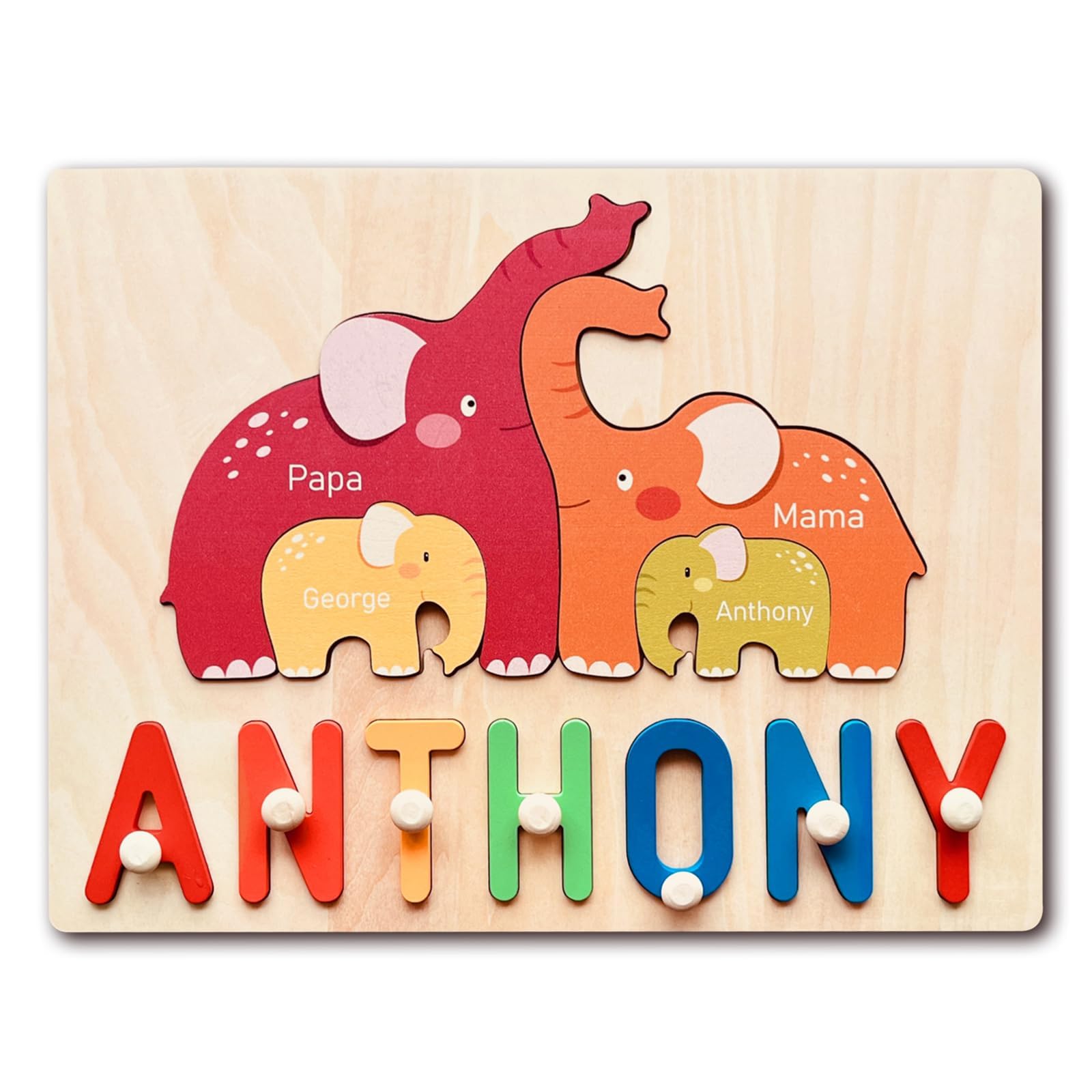 GifXify Personalised Name Puzzle Age 3+ for Kids | Custom Wooden Puzzles for Toddlers 1-3 | Perfect Baby Gifts for Boys & Girls | Montessori Toys for Baby's First Birthday, Christmas (Elephants) — image 1
