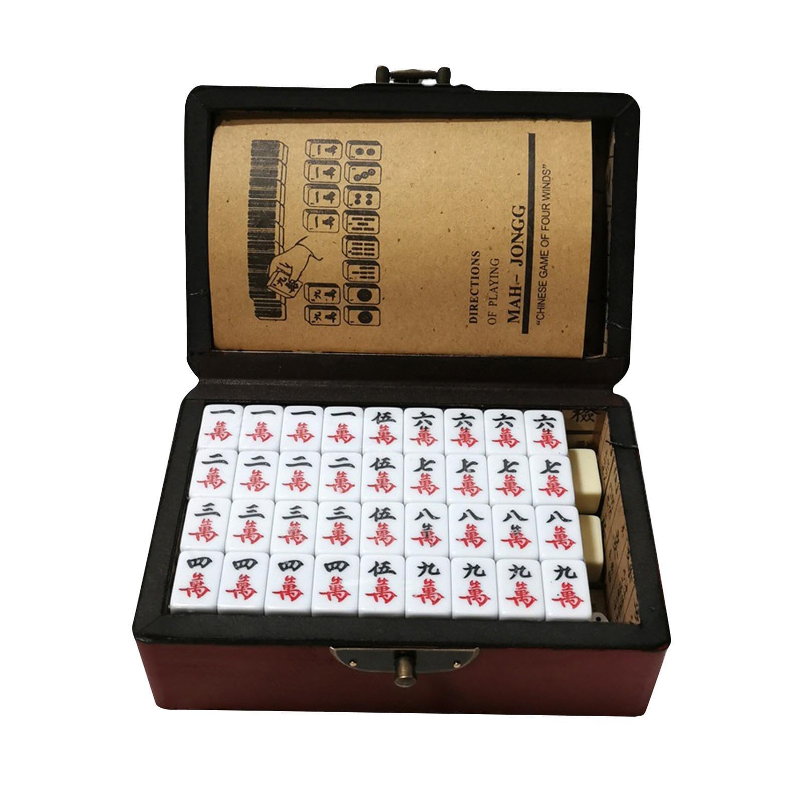 Coffret en Bois de Mini-tuiles de Mahjong Classiques, Facile à pour Les débutants et la Famille. Jeu de Mahjong Traditionnel Chinois, Portable et, Double Couleur