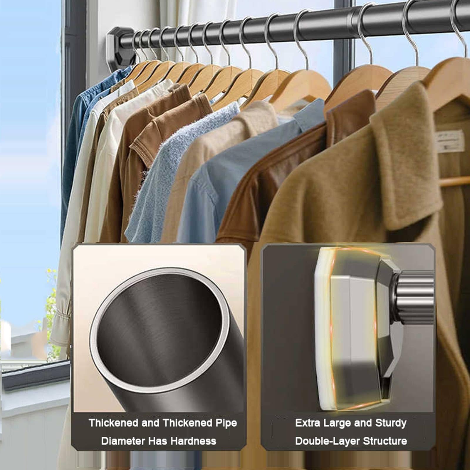 Asta di tensione estensibile senza trapano in acciaio inox per bagno e armadio, regolabile 110-200 cm, facile da installare, resistente alla ruggine, tenuta forte, design moderno