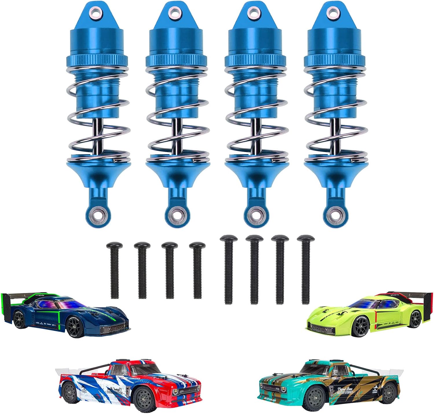 RACWD RC Shocks Absorber 70mm for ARRMA INFRACTION 4X4 570 MEGA, VENDETTA 4X4 3S BLX Upgrade Parts, Full aluminum Front Rear Shock Absorber Damper 4pcs for 1/8 3S ARA4215V3, ARA4319V3, ARA330701 Blue
