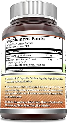 Miniatura 5 de Amazing Formulas CoQ10 con bioperina 100 mg por porción suplemento  Cápsulas vegetarianas  Sin OMG  Sin gluten (60 unidades)