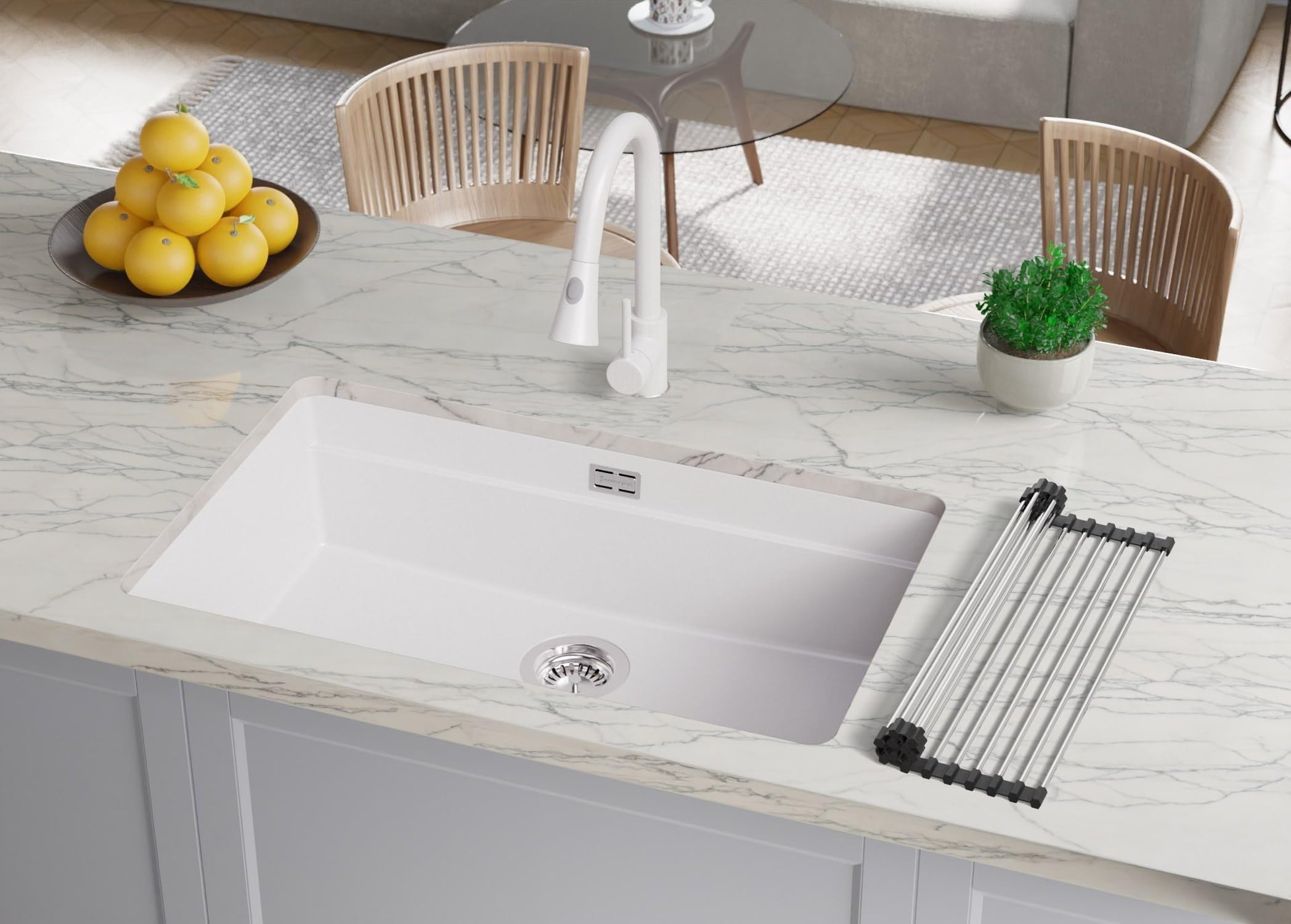 PRIMAGRAN Lavello sottotop al Mobile 90cm + Kit di scarico, 86x47cm