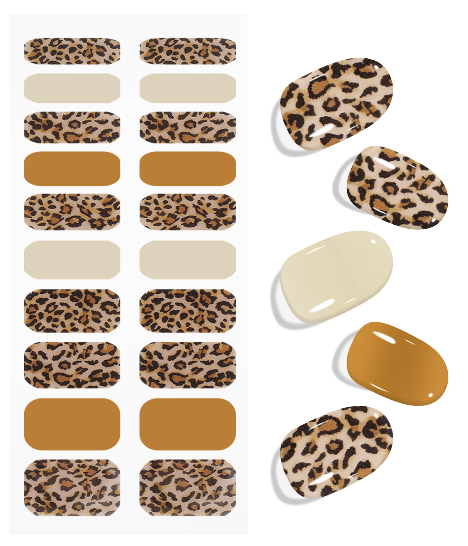 JMEOWIO Gel Nail Stickers Leopard Print Brown Semi Cured Gel Nail Strips Wraps UV/LED Nails Art Design Decoration Accessories