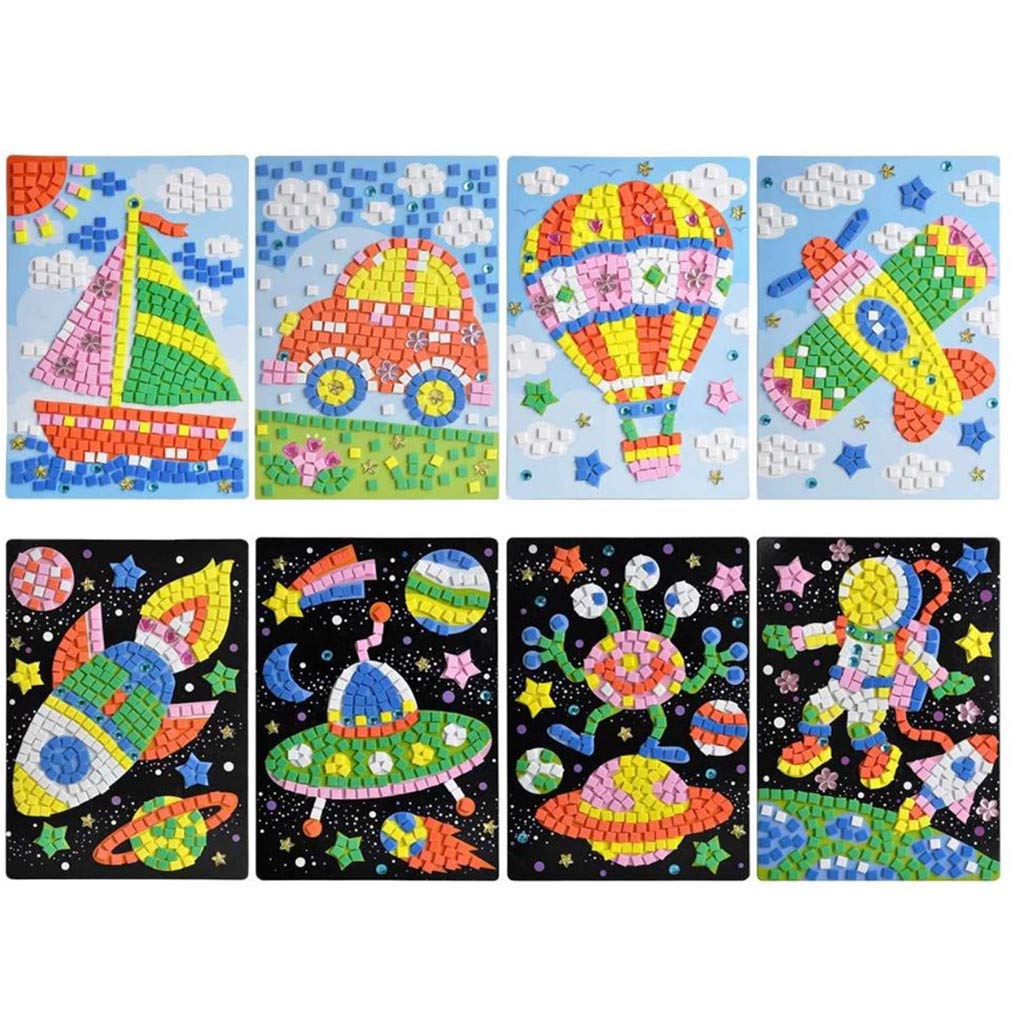 Playmate Mosaic Stickers Children DIY Creative Cartoon EVA Mosaic Sticker Educational Crafts Toys(8 Pack)