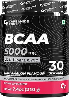 Carbamide Forte BCAA 5000mg Supplement for Men & Women 7g Serving with Ideal 2:1:1 Ratio | BCAA Powder for Muscle Growth & Muscle Recovery - Watermelon Flavour - 210g