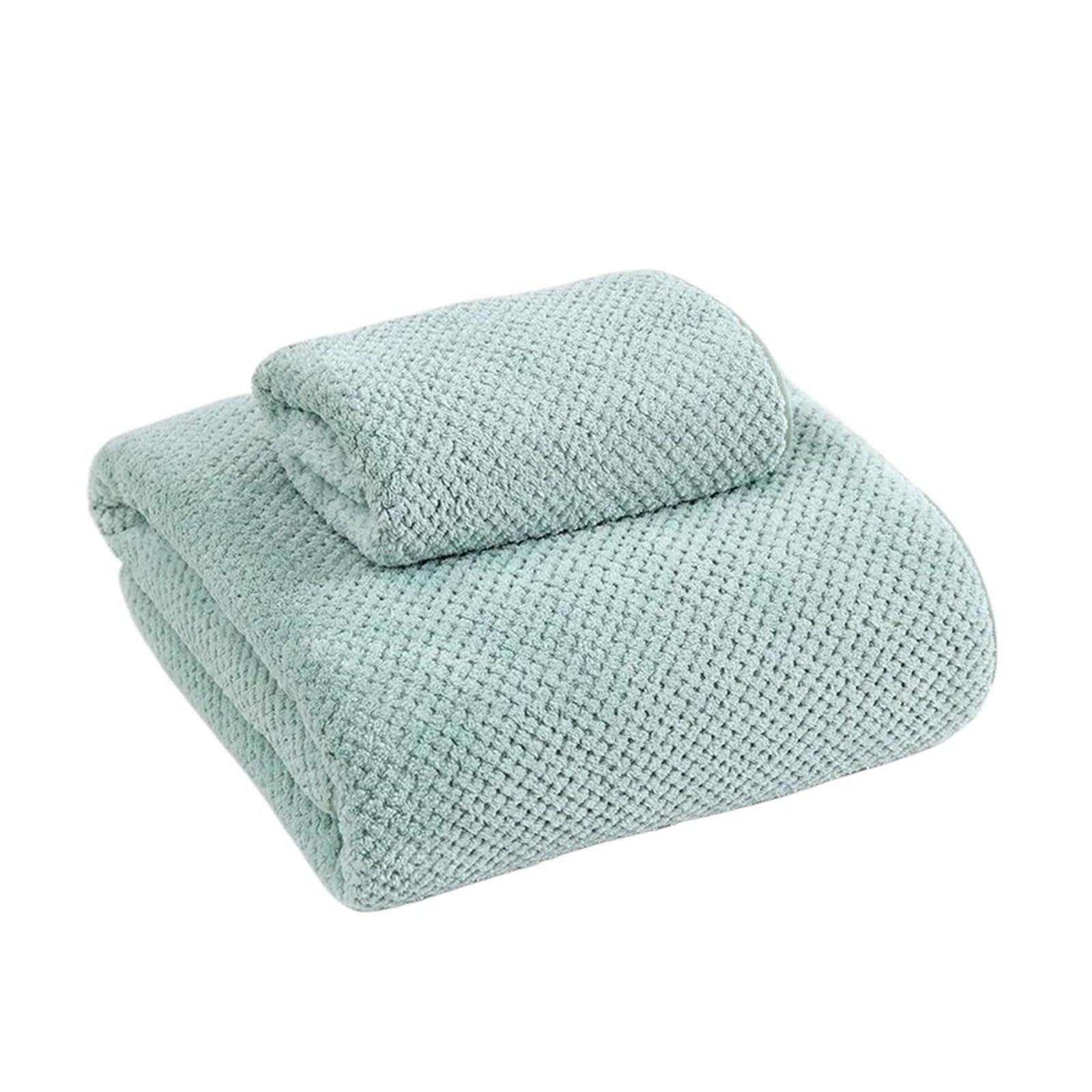 CHTKAGV Large Thickened Coral Fleece Bath Towel, Absorbent Quick Drying for Beach and Household Adult Use(Green,75x35cm face towel)