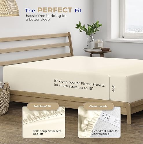 Vista 11 de THREAD SPREAD Sábana bajera ajustable de 100 % algodón tamaño individual, 400 hilos, bolsillo profundo de 16 pulgadas, sábana bajera elástica