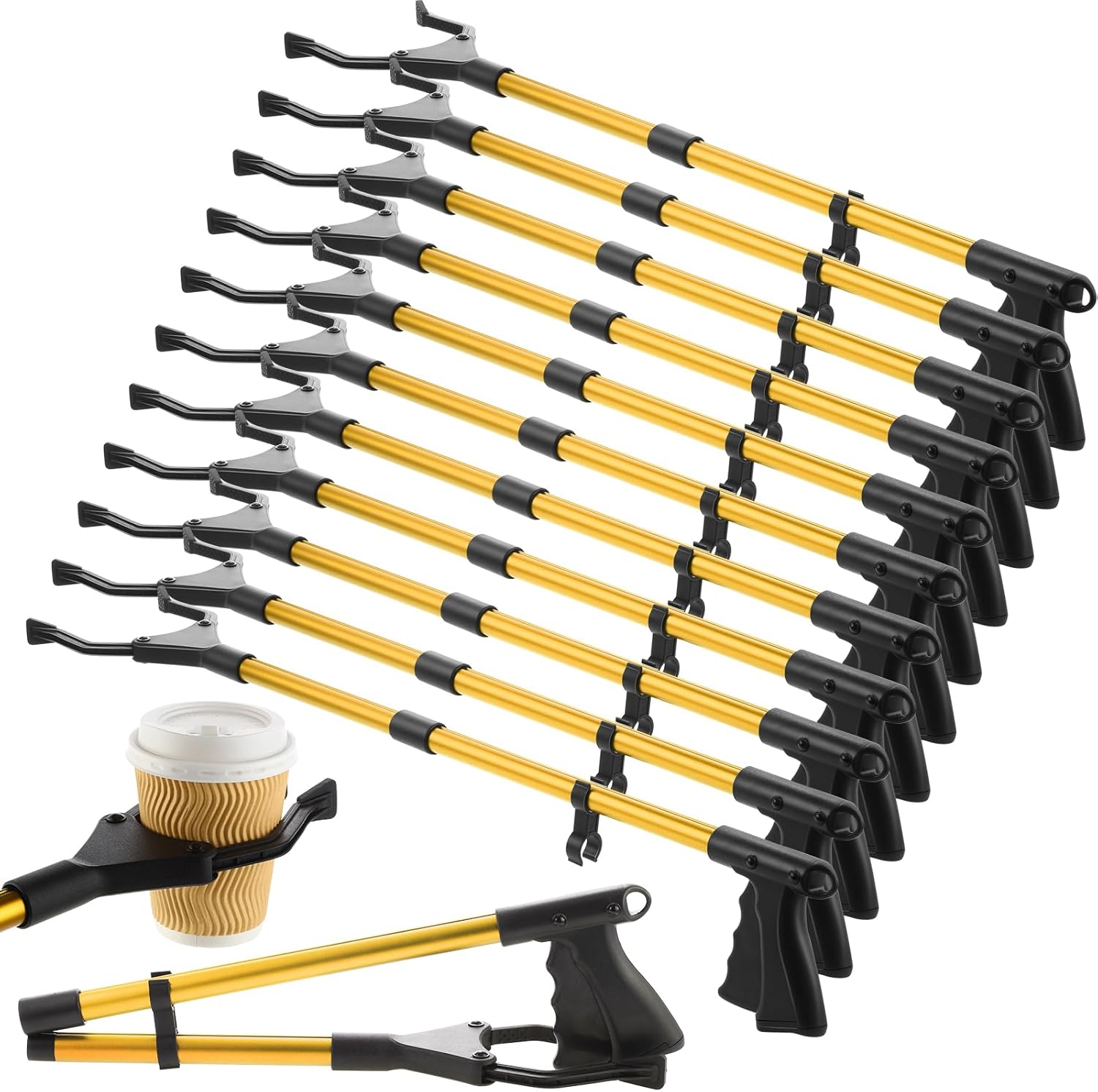 12 Pcs 32'' Grabber Reacher Tool for Elderly Pickup Arm Extender Litter Picker Upper Grab Tool Trash Claw Grabber Foldable Garbage Picker Stick Long Handy Reaching Mobility Aids Assist Tool (Yellow)