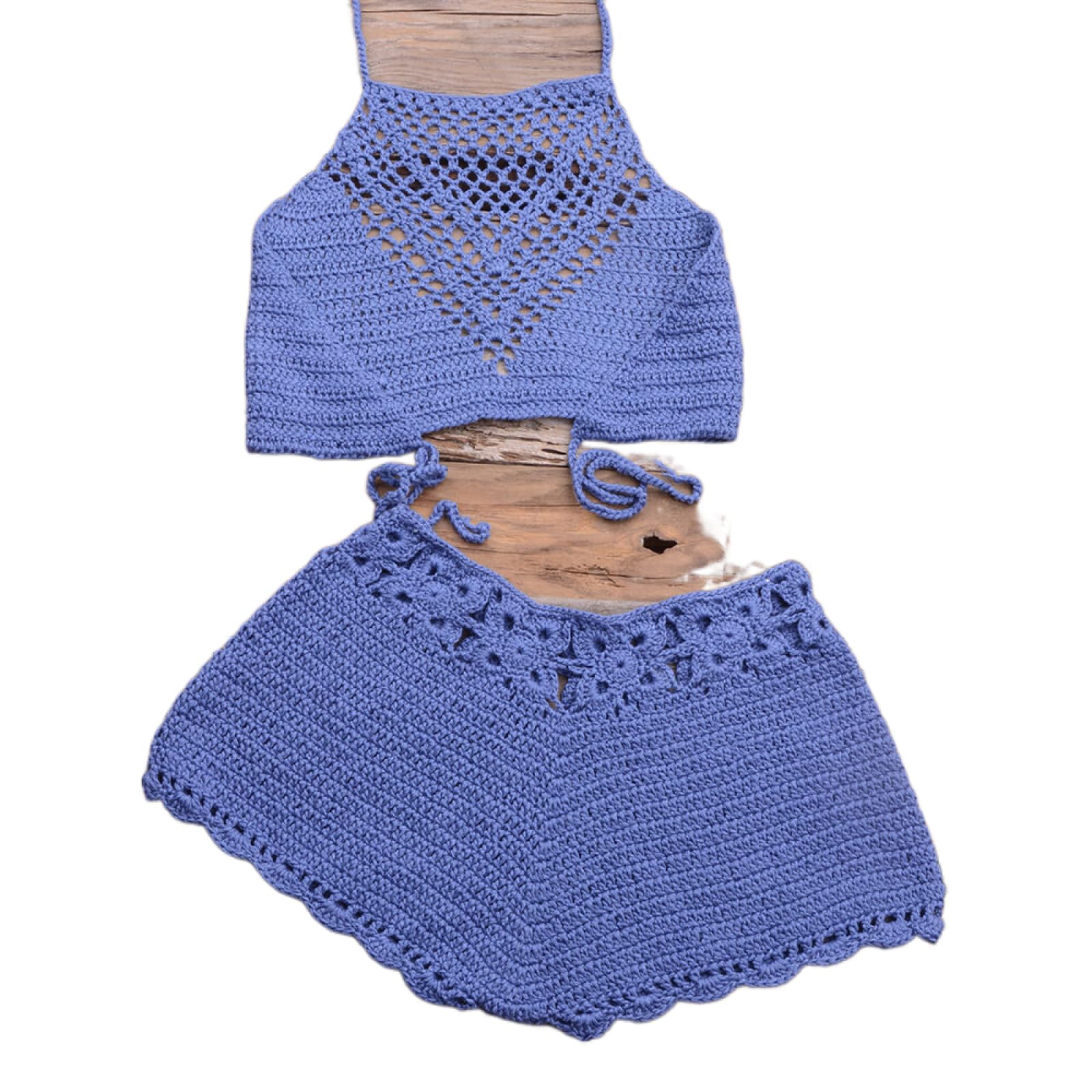 OLEETS Ensemble Bikini Crochet pour Femme -Sexy Fait À La Main Tricoté Creux Licou 2 Pièces Maillot De Bain Mode Vintage Maillots De Bain Été Maillot De Bain Couleur Unie