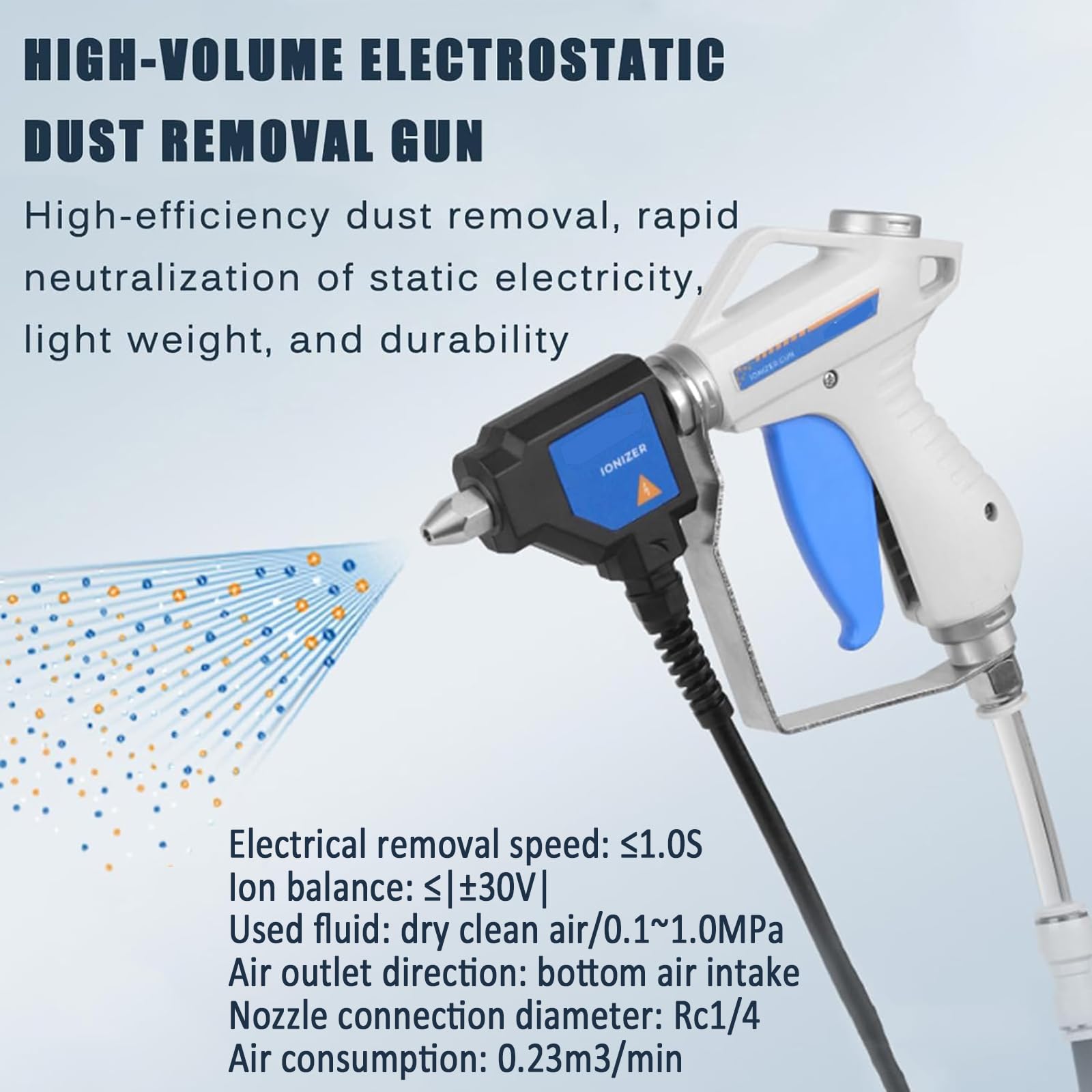 Pistola ionizadora antiestática, pistola de aire ionizante de mano para extracción estática industrial, fuente de alimentación de 6 KV, velocidad de desactivación ≤1.0S