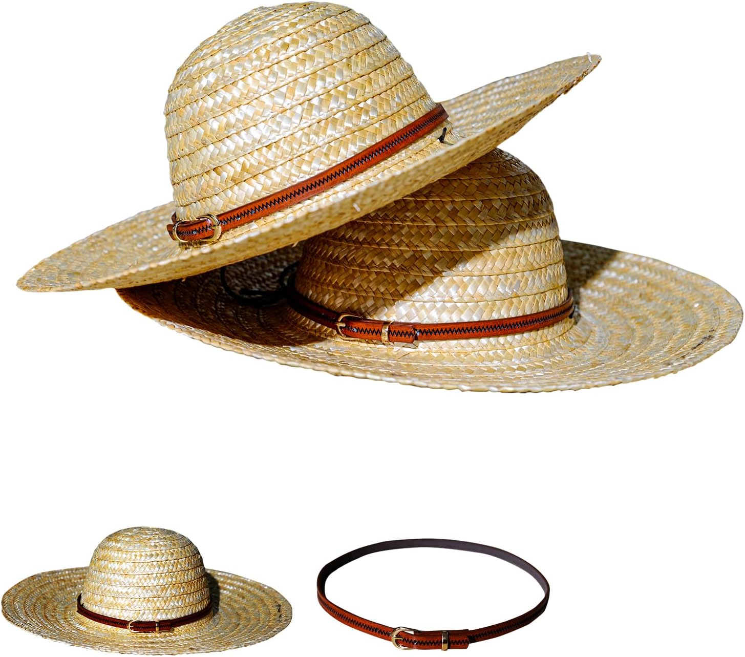 2-Pack Handwoven Natural Plant Straw Hats - Anime Inspired Cosplay Hat with Adjustable Drawstring, Summer Sun Hat for Adults & Teens
